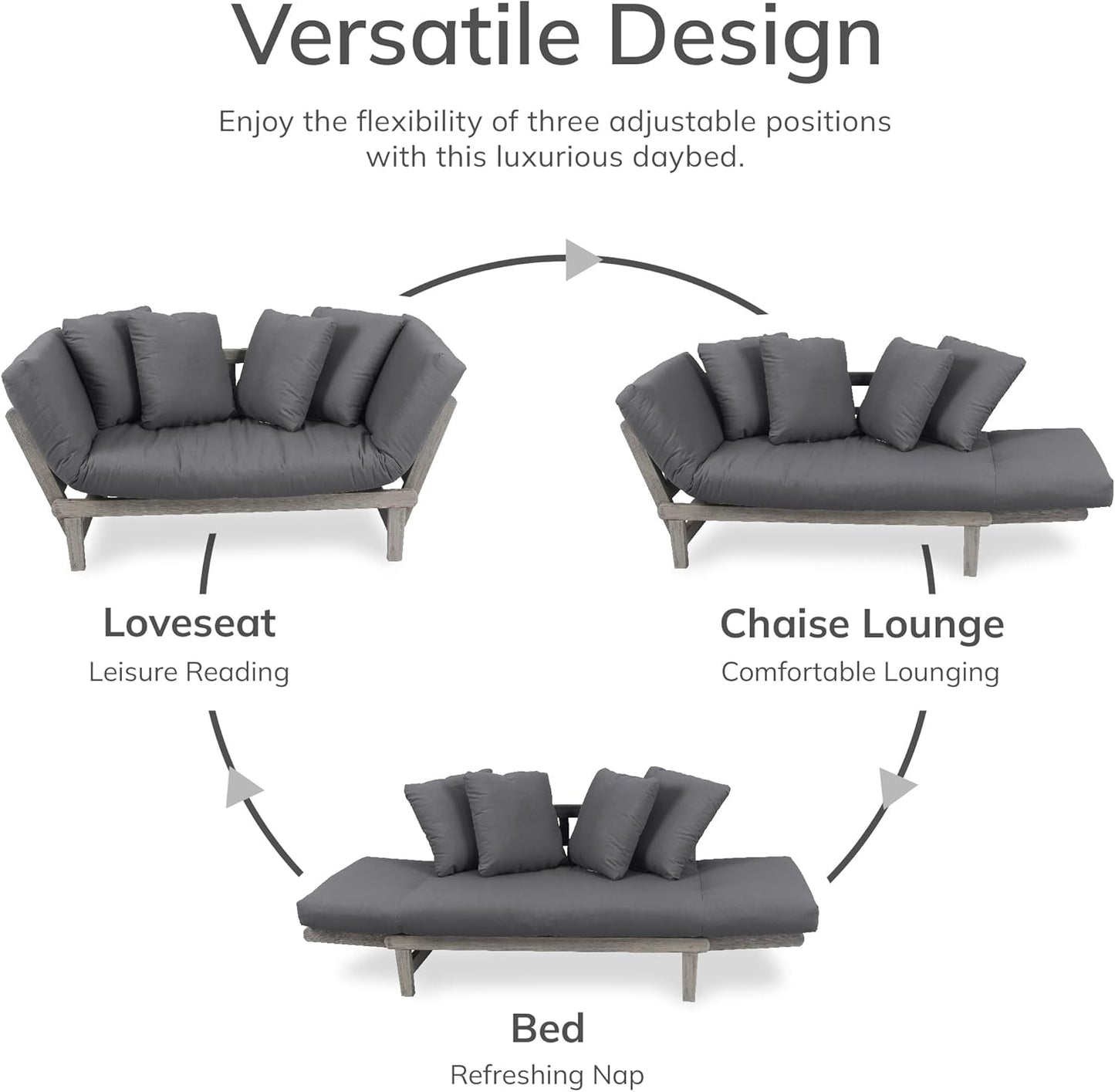 Cambridge Casual West Lake Mahogany Outdoor Convertible Sofa Daybed, Weathered Gray/Gray Cushion