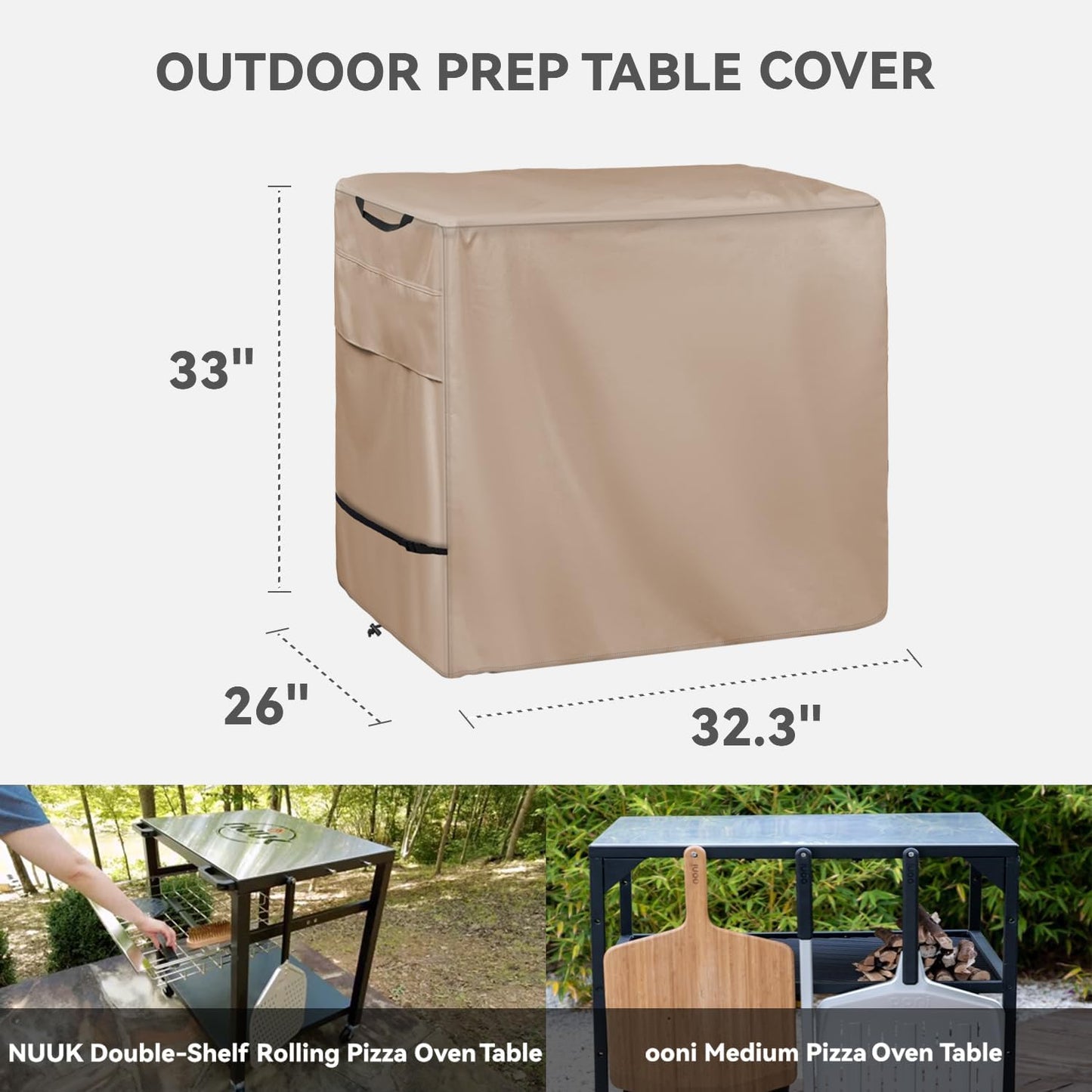 Outdoor Pizza Oven Table Cover for Nuuk Three-Shelf Heavy Duty Rolling Outdoor Pizza Oven Table and ooni Pizza Oven Stand Modular Table,600D Heavy Duty Waterproof Cover,Khaki