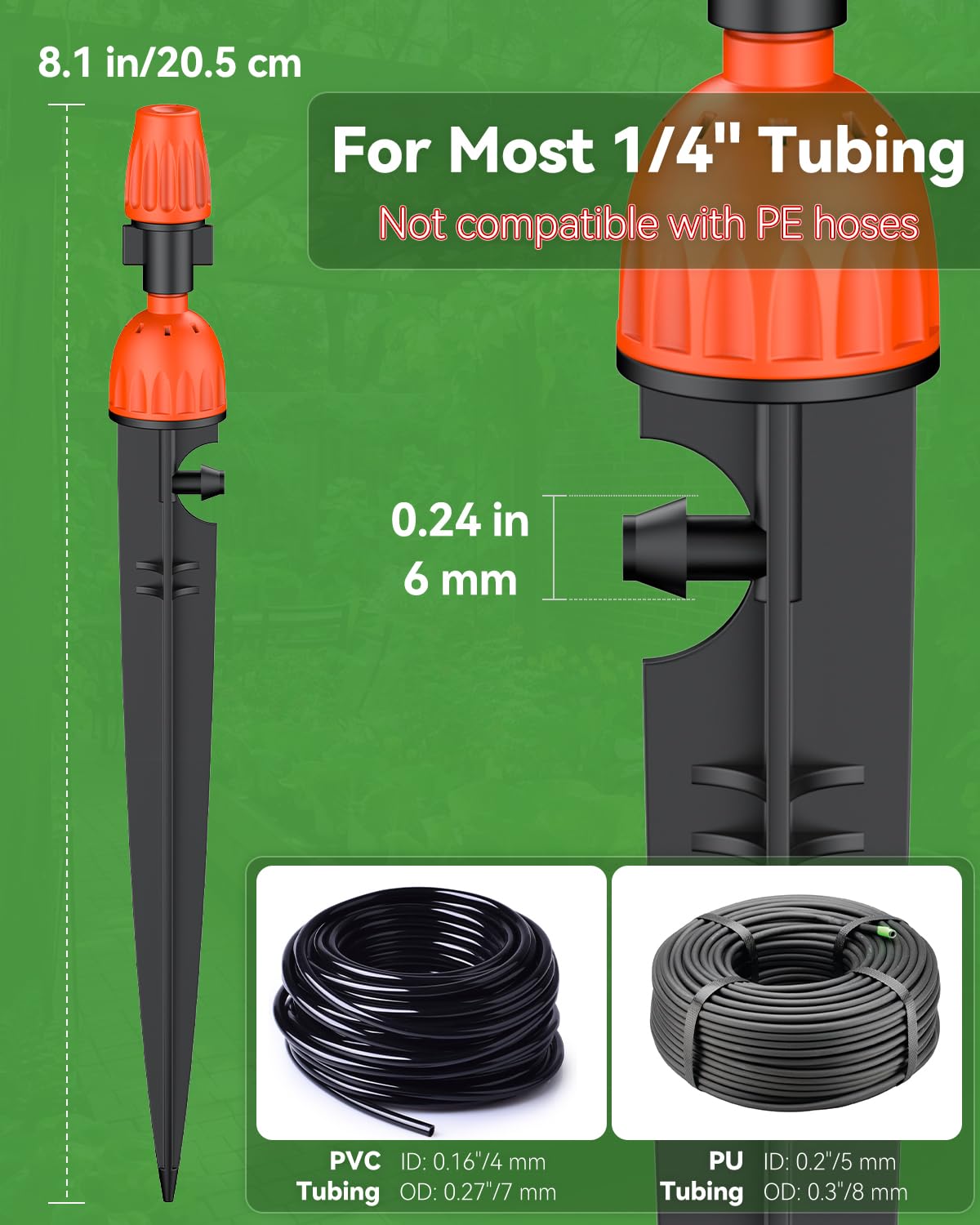 Pawfly 30 Pcs Drip Irrigation Emitters for 1/4" Tubing, 2-in-1 Irrigation Drippers with Misting Nozzles & 8-Stream Sprinklers, Drip Irrigation Parts with Stake & Adjustable 360 Degree Water Flow