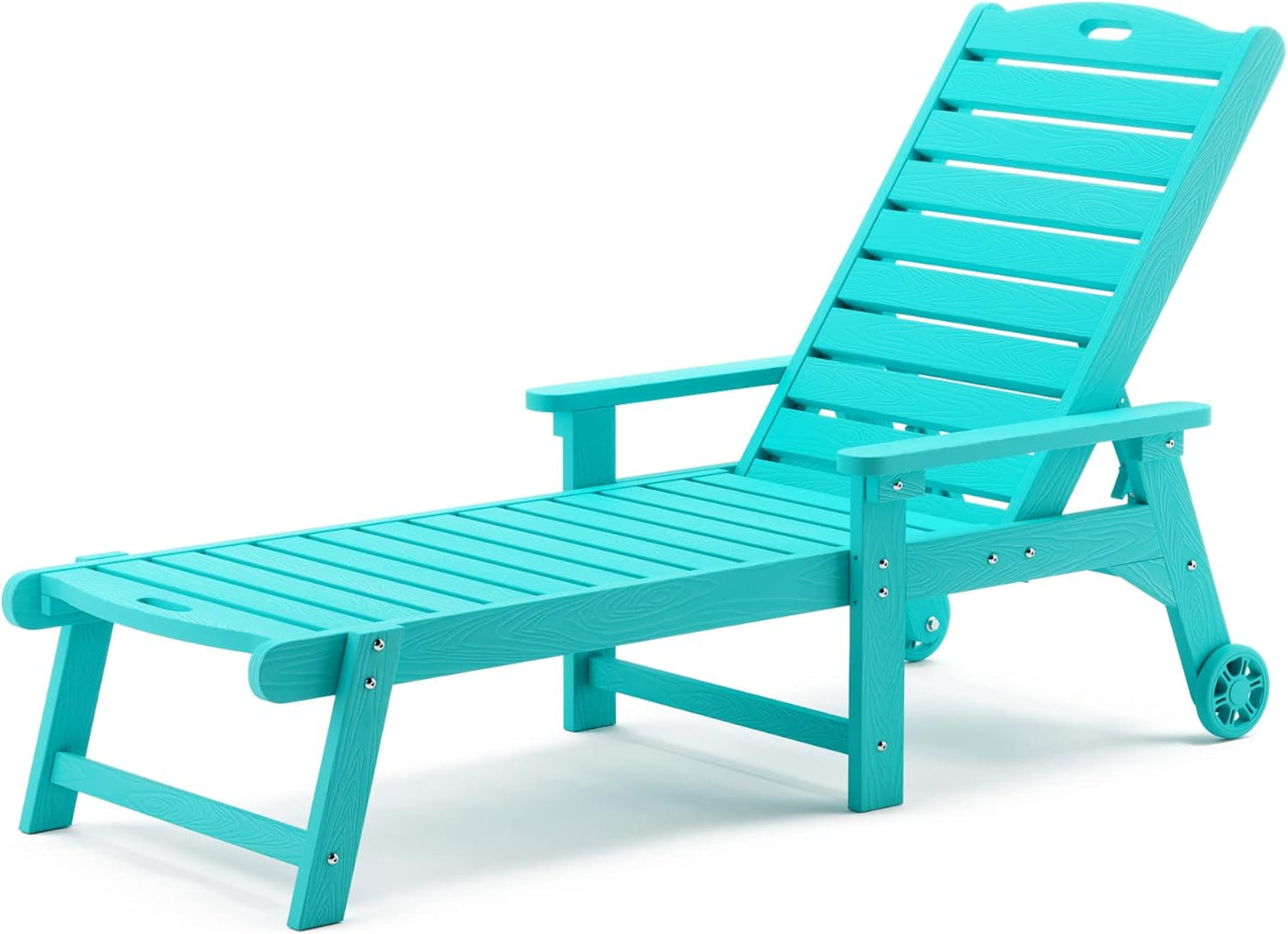 LUE BONA Outdoor Chaise Lounge, 79'' Oversized HDPS Chaise Lounger, 5 Positions Adjustable Lounge Chairs, Pool Lounge Chair with Wheels for Poolside, Backyard, 3 Year Warranty, Aruba Blue