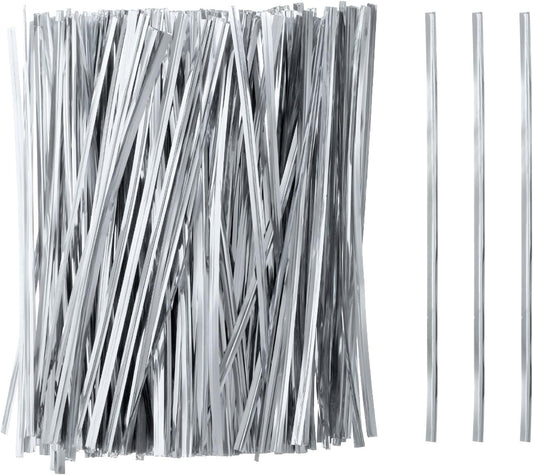 HARFINGTON 800pcs Bag Twist Ties 6" Reusable Plastic Metallic Twist Ties Wire Cable Ties for Party Bread Candy Cake, Silver