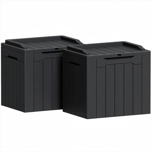 Greesum 31 Gallon Deck Box for Outside, All Weather Outdoor Storage Boxes for Patio Furniture Set, Package Delivery Box, Garden Tools, Black(Set of 2)