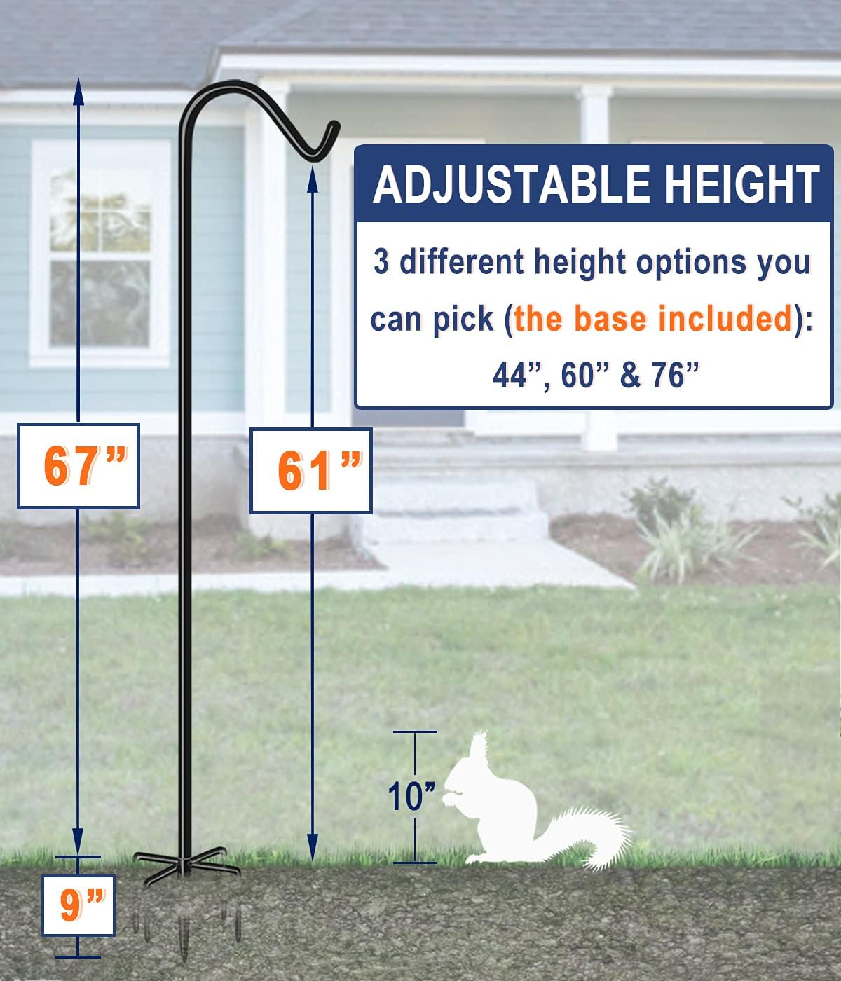 Shepherds Hook for Outdoor Bird Feeders Pole 76 Inch Tall, Adjustable Heavy Duty Garden Hanger Stake Pole with 5 Prong Base, Shiny Black (2 Packs)