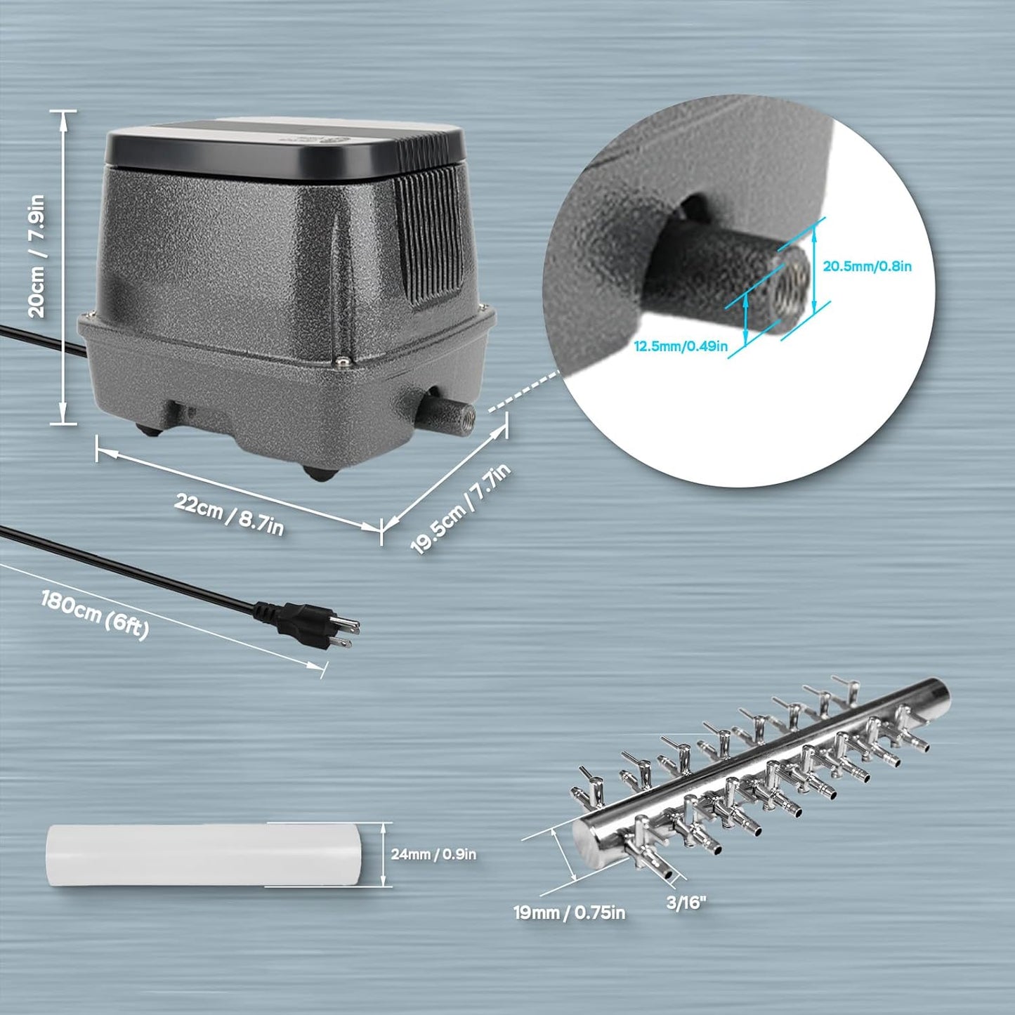 AquaMiracle Linear Air Pump ZP-40/ZP-60/ZP-100/ZP-200 for Pond Aeration, 635/950/1600/4000GPH Septic Air Pump Pond Aerators for Outdoor Ponds, Waste Treatment, Aquarium, Fish Farm, Seafood Restaurant