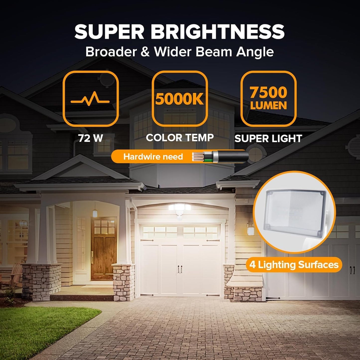 LUTEC 2 Pack 72W 7500LM LED Security Lights Motion Sensor Light Outdoor, 5000K Daylight, IP65 Waterproof, Dusk to Dawn, 3-Head Motion Detected Flood Light for Garage, Yard, Porch(White)