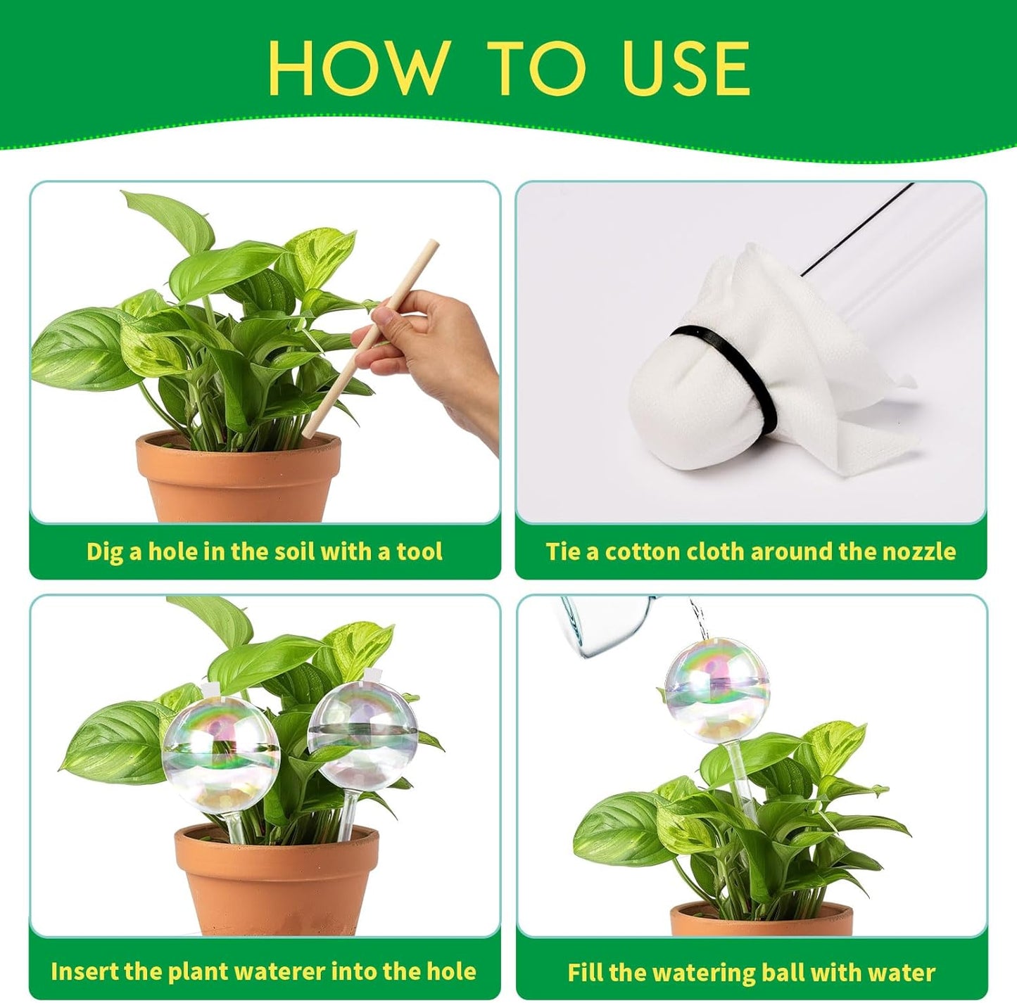 13 oz Up 2 Weeks Large Plant Watering Globes - Self Watering Bulbs for Indoor & Outdoor Plants, Glass Water Globes, Slow Watering for Plants While Away, Self Watering Planter Insert 4 Pack