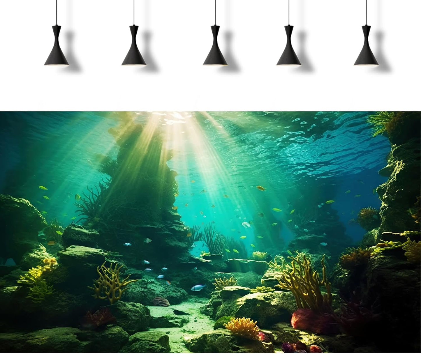 Ocean Floor Fish Tank Background Under The Sea Coral Reef Aquarium Background Tropical Fish Terrarium Backgrounds Underwater Rock Cave Sunray Fish Tank Backgrounds Decorations 72x18in