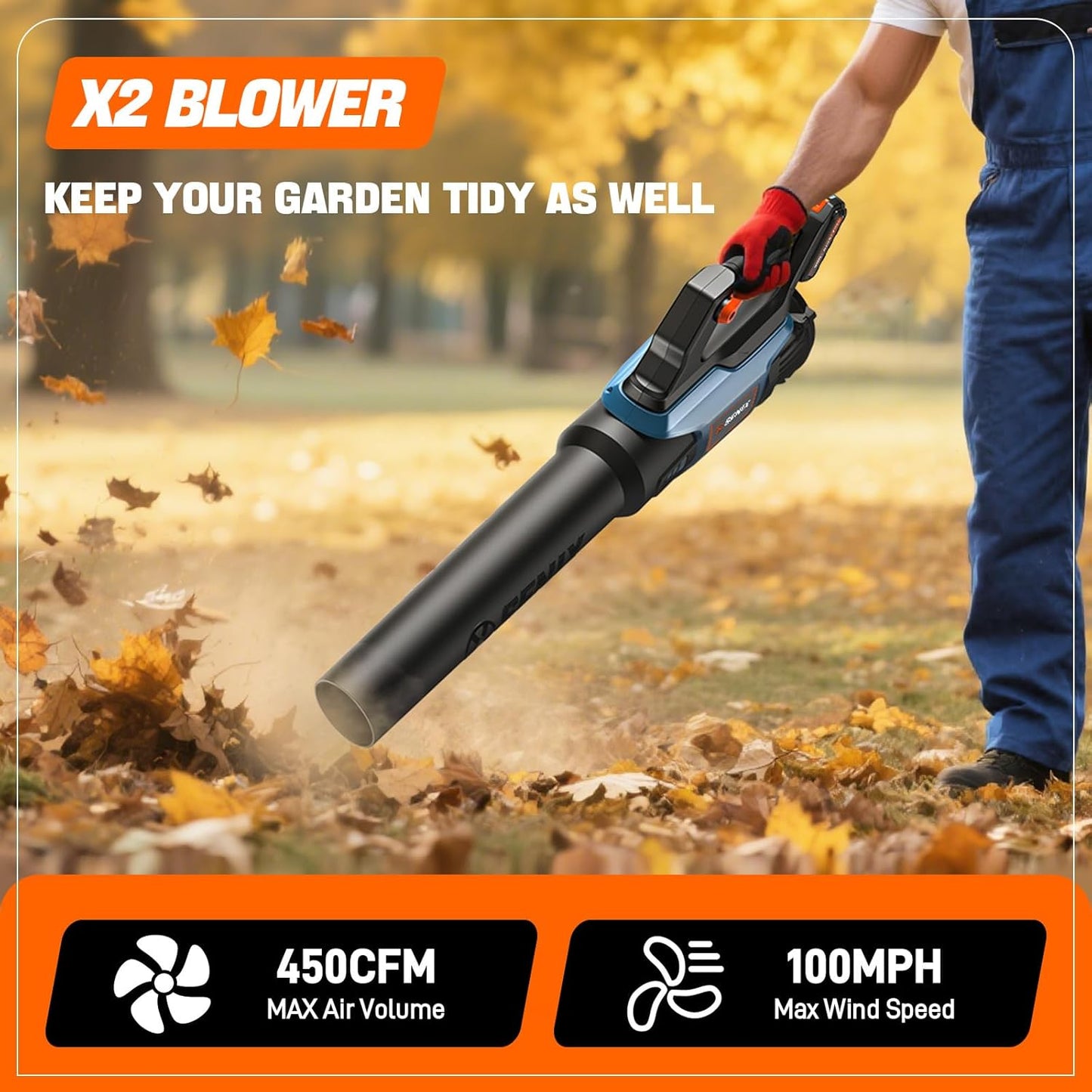 SENIX 20V Max Leaf Blower, Cordless, Brushless, Handheld, Up to 450 CFM and 100 MPH, 2 Speed Mode, Cruise Control, Lightweight, Tool Only, Battery and Charger Not Included(BLAX2-M3-0)