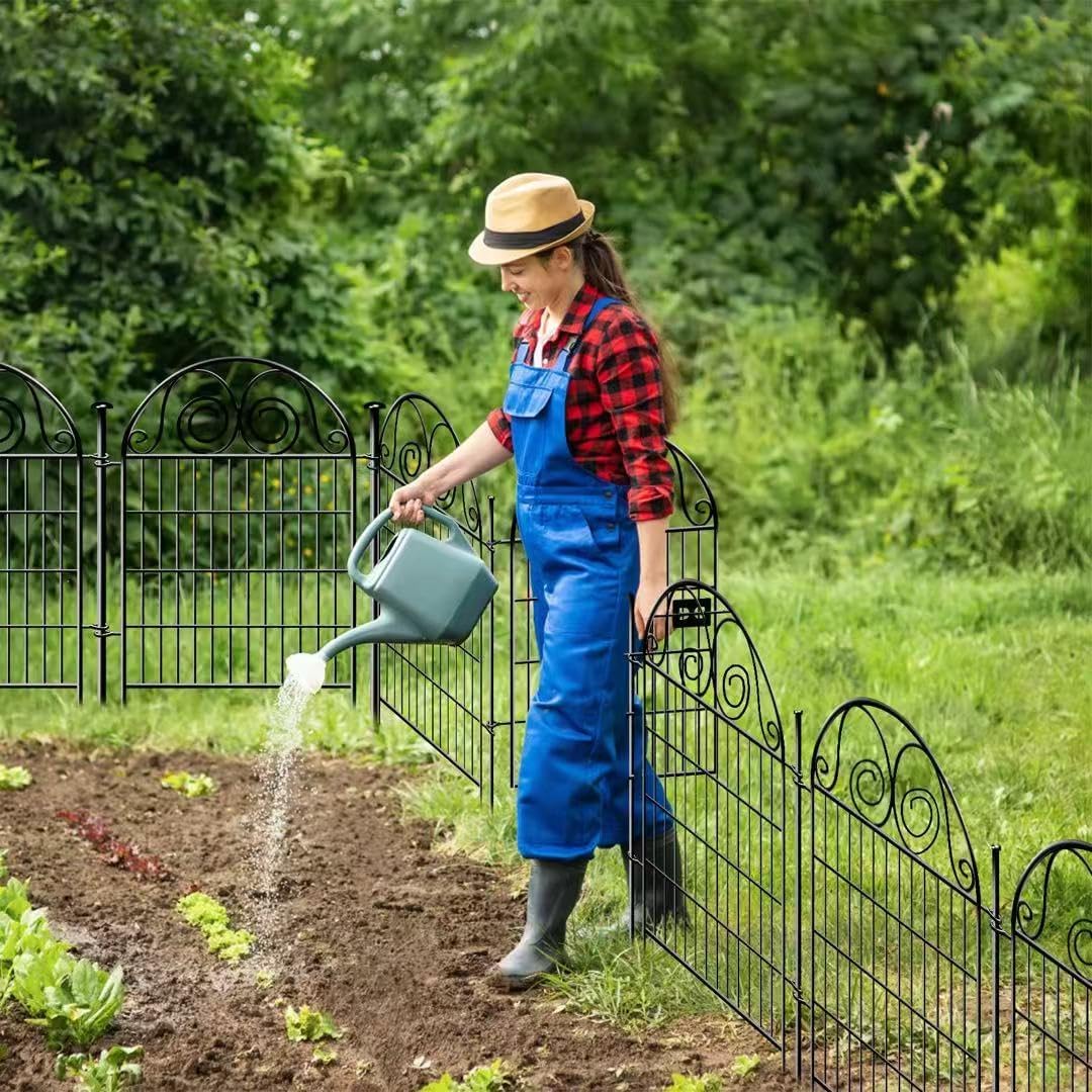 Tall Garden Animal Barrier Fence With Gate, 32 in(H)×27 in(L) 8 Panels Dog Digging Fencing Barrier, Black Metal Temporary Fence, Reusable Defense Fences For Outdoor Yard. Total 17.5 Ft│Patented