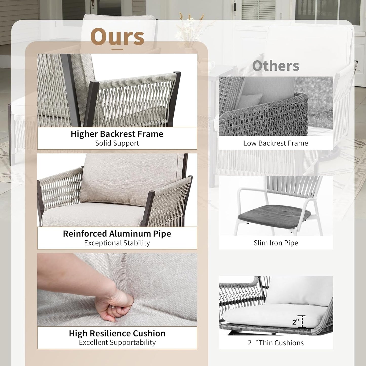 Patio Bistro Swivel Chair Set, 2 Pieces Swivel Wicker Chairs Porch Furniture Sets, All-Weather Rattan Rocking Outdoor Conversation Set for Porch, Deck, Poolside w/Cushion-Beige