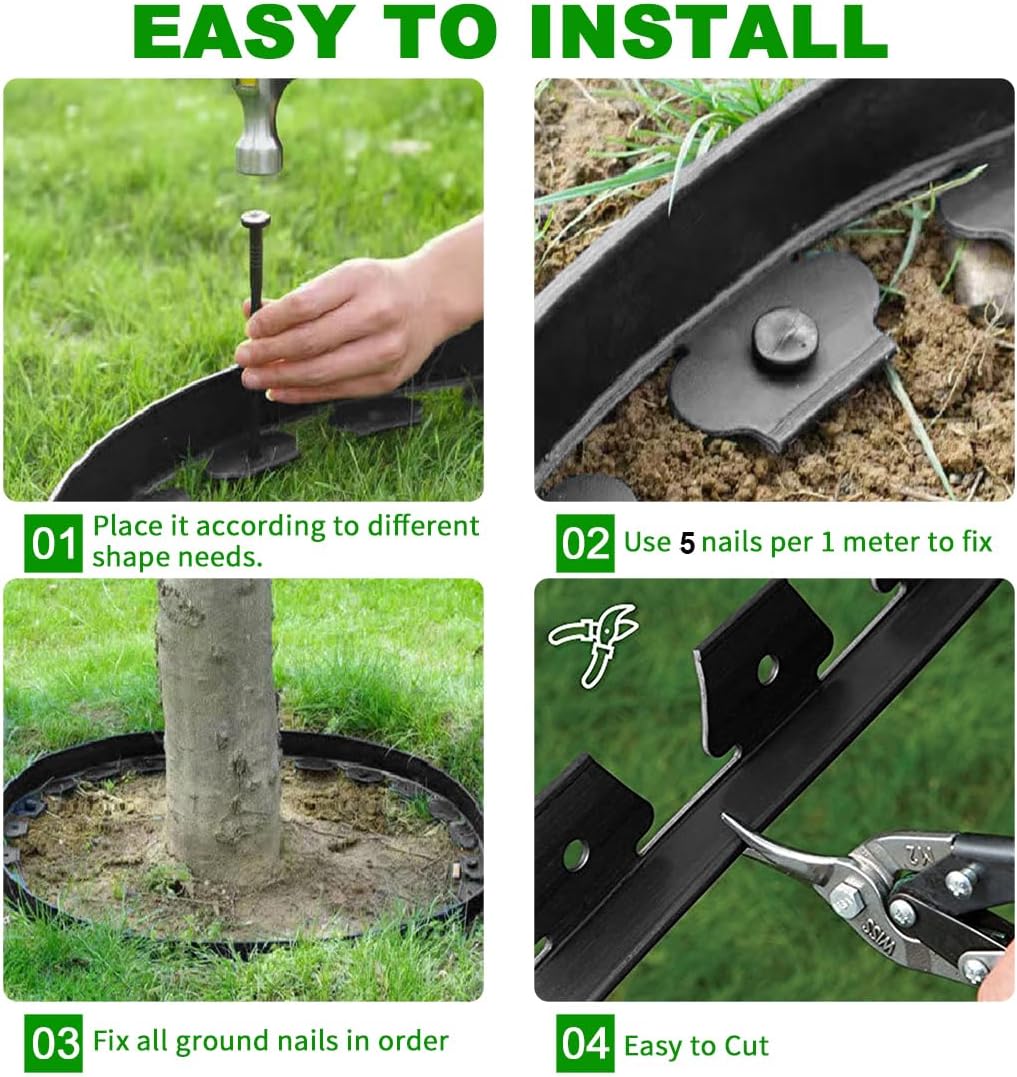 Garden Edging Borders 20FT,Landscape Edging Black[Extra Tall 4IN High] with 30pcs Plastic Stakes, Lawn Edging Flexible DIY Fence for Landscaping,Flower Bed,Grass,Gravel,Tree Surrounding