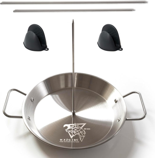 W.xZQ inc Al Pastor Vertical Skewer for Grill or Oven Stainless Steel includes 3 Removable Spikes (8", 10", 12") & Silicone Oven Mitts