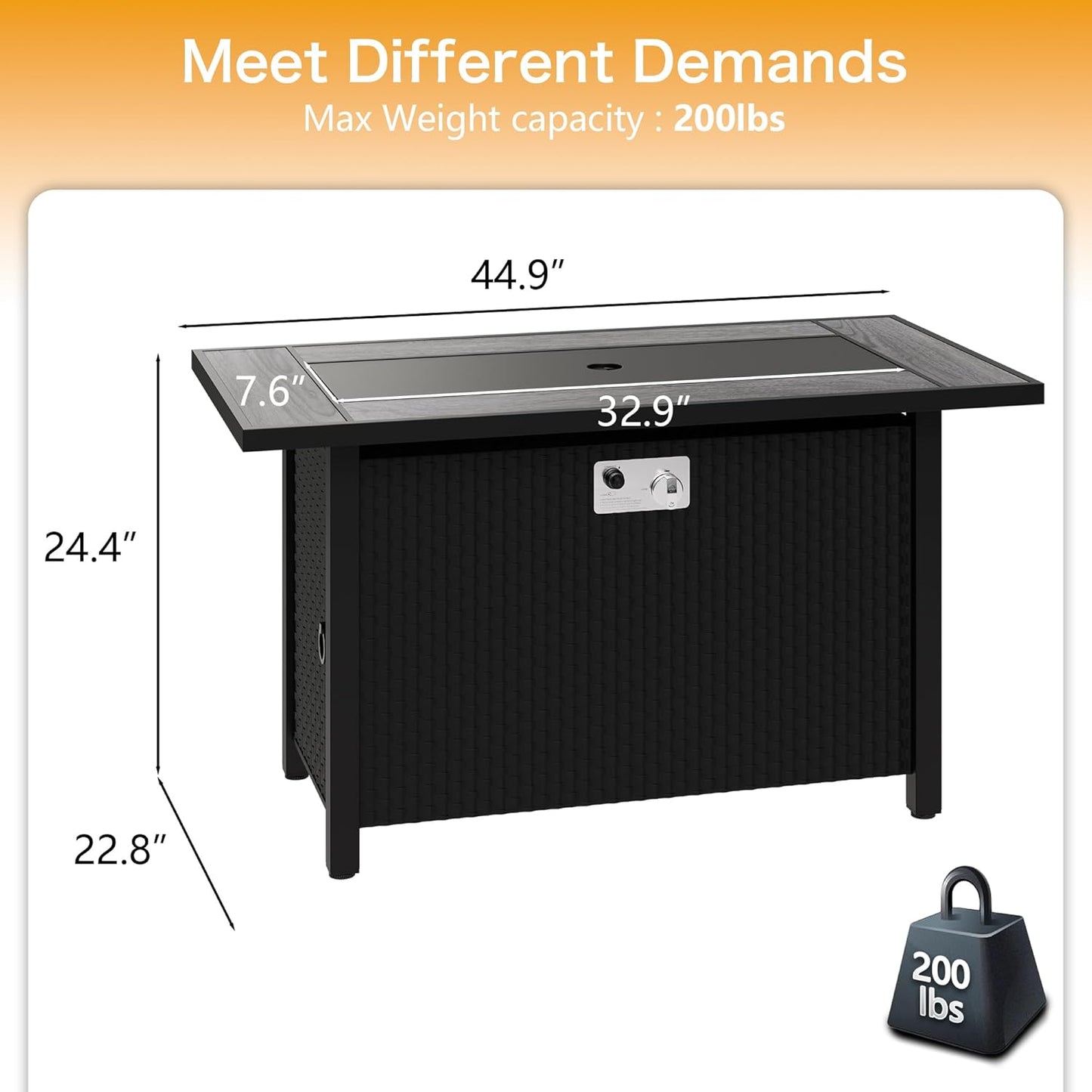 Meilocar 45in Fire Table, Propane Fire Pit with Red Lava Rocks and Rain Cover, Outdoor Firepit Table with Tile Top 50000 BTU 2-in-1 Fire Table for Patio/Yard/Balcony, Gray Tabletop