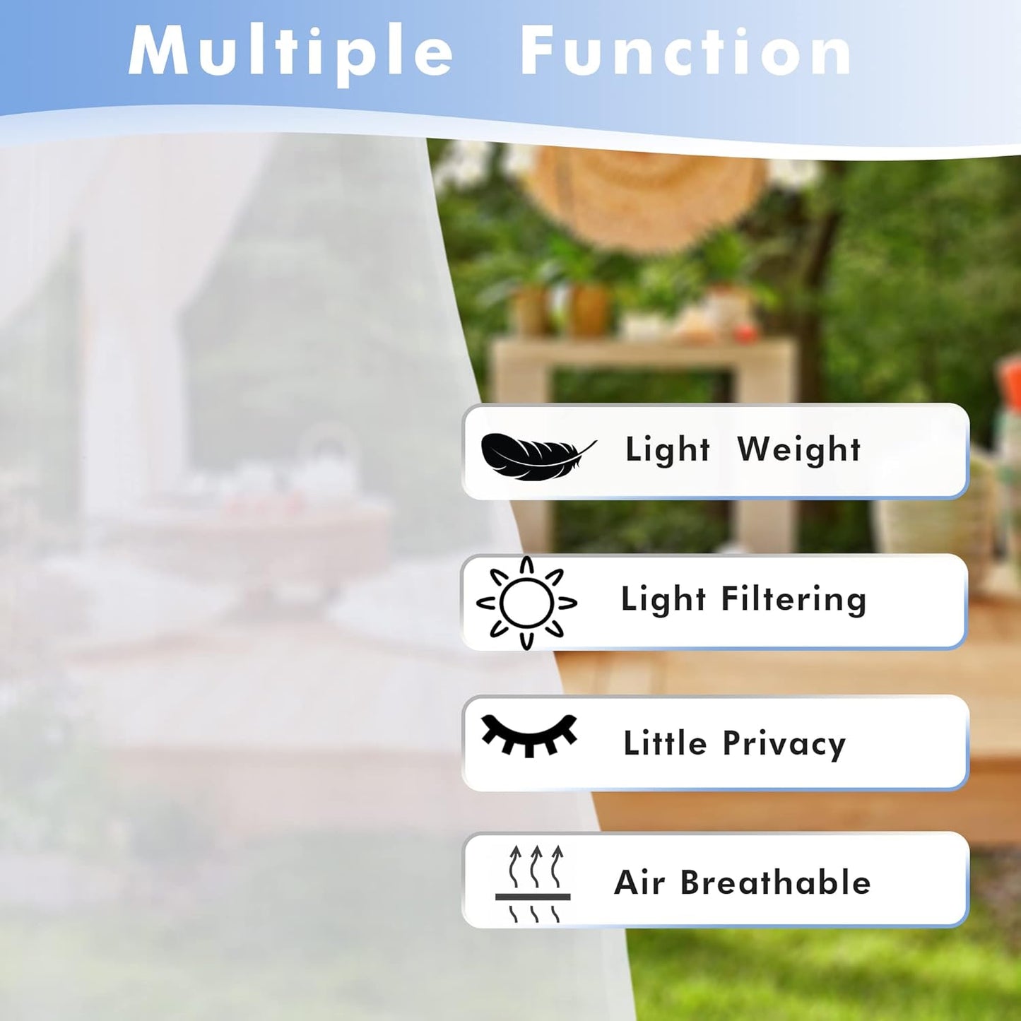 HolidayIdeas White Outdoor Sheer Curtains for Patio Waterproof, 6 Panels - 54 x 95 Inch - Light Filtering Voile Outside Curtains Grommet Drapes for Front Porch, Gazebo, Pergola, Backyard