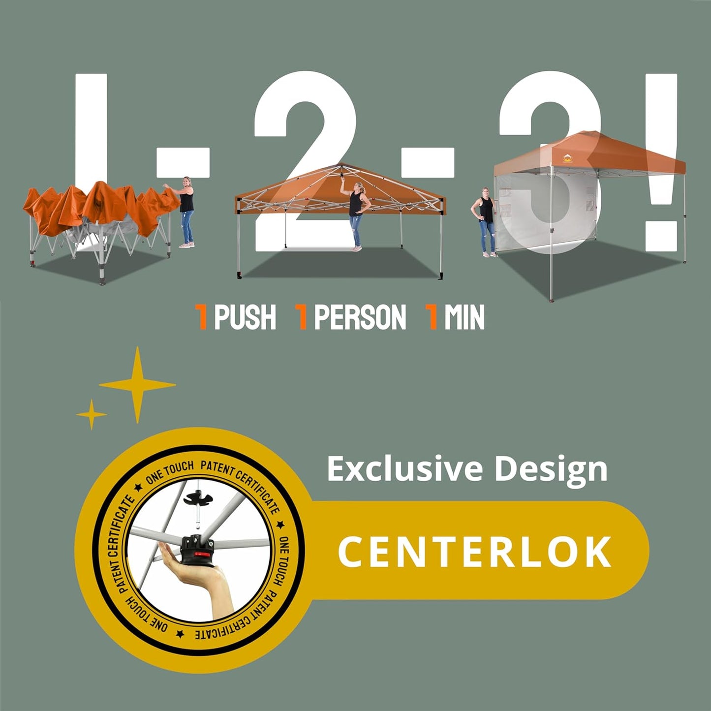 CROWN SHADES 10x10 Pop Up Canopy with 1 Side Wall - Beach Tent with One Push Setup - Outdoor Sun Shade for Events, Parties, Camping - Gazebo with STO-N-Go Cover Bag (Orange)