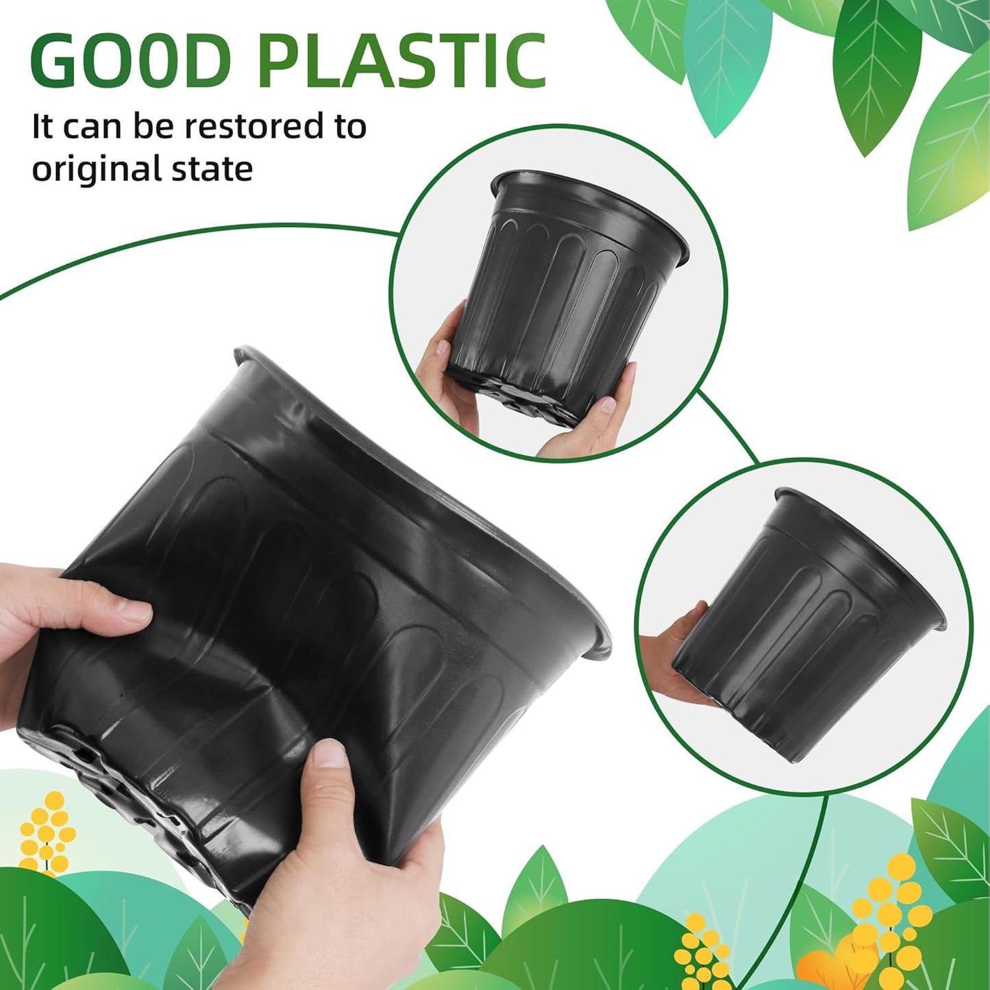 50 Pcs 2 Gallon Nursery Pots,Thickened Soft Plastic Plant Pots with Holes,Garden Flower Seedling Pot Container for Seedling,Cuttings,Transplanting (Black)