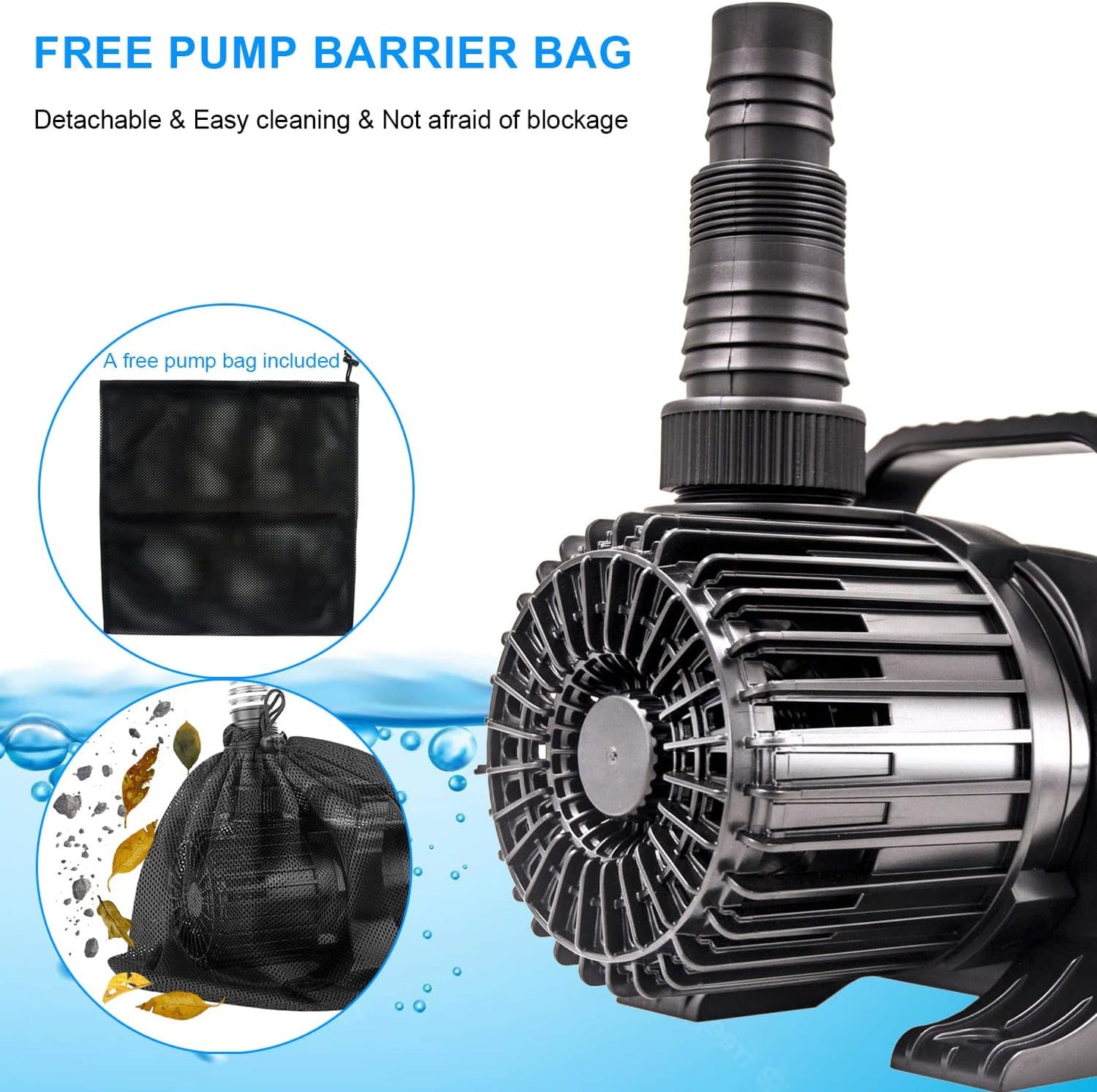 OYO WATER Outdoor Large 5600gph-305W 32.8FT Pond Water-fall & Kio Fish Fountain-s &Garden Pump Submersible IPX8: Long 32.8FT Cord Smart-er & Quieter Duck & Yard &Patio Ponds Pumps, 1 Barrier Pump Bag
