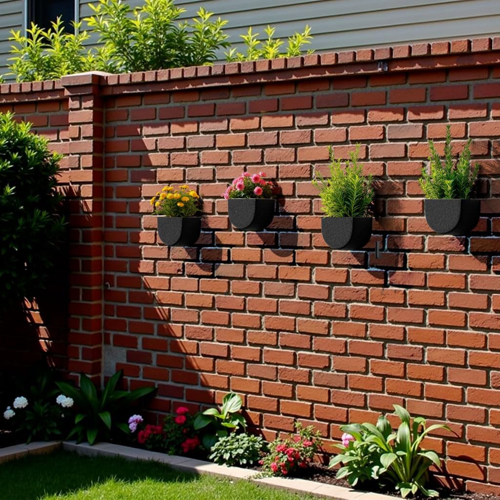 2 Pack Wall Hanging Planter Pots for Indoor and Outdoor Plants, 7 Inch Half-Moon-Shaped Plastic Wall Planter, Wall Mounted Succulent Planters (Black)