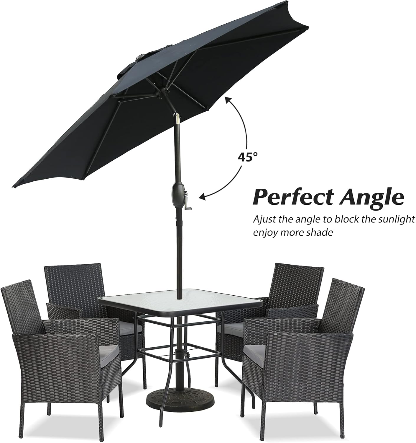 Aok Garden 7.5 ft Patio Umbrella Outdoor Market Umbrella Tilt Button and Crank 6 Ribs for Deck Lawn Pool& Backyard
