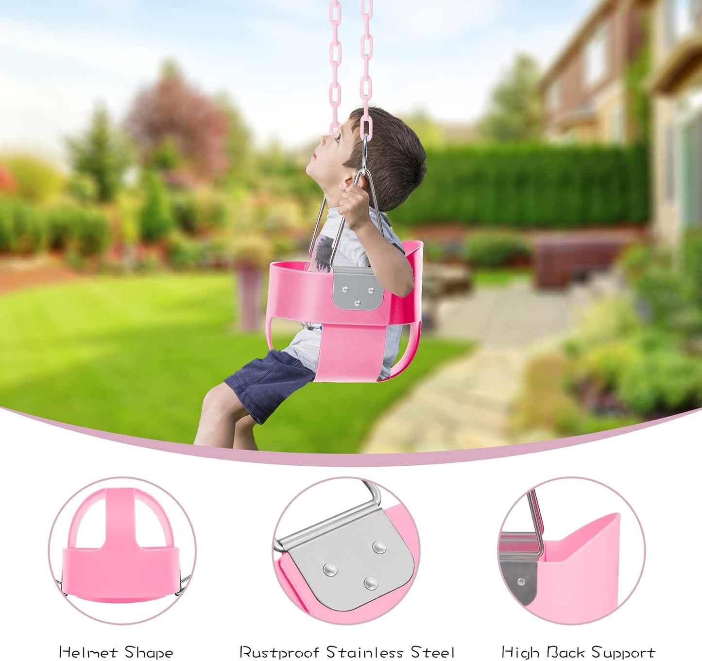 RedSwing High Back Toddler Bucket Swing Seat with Coated Chains, Heavy Duty Kids Swing Set Accessory Tree Straps Included for Outside, Playground, Backyard, Pink
