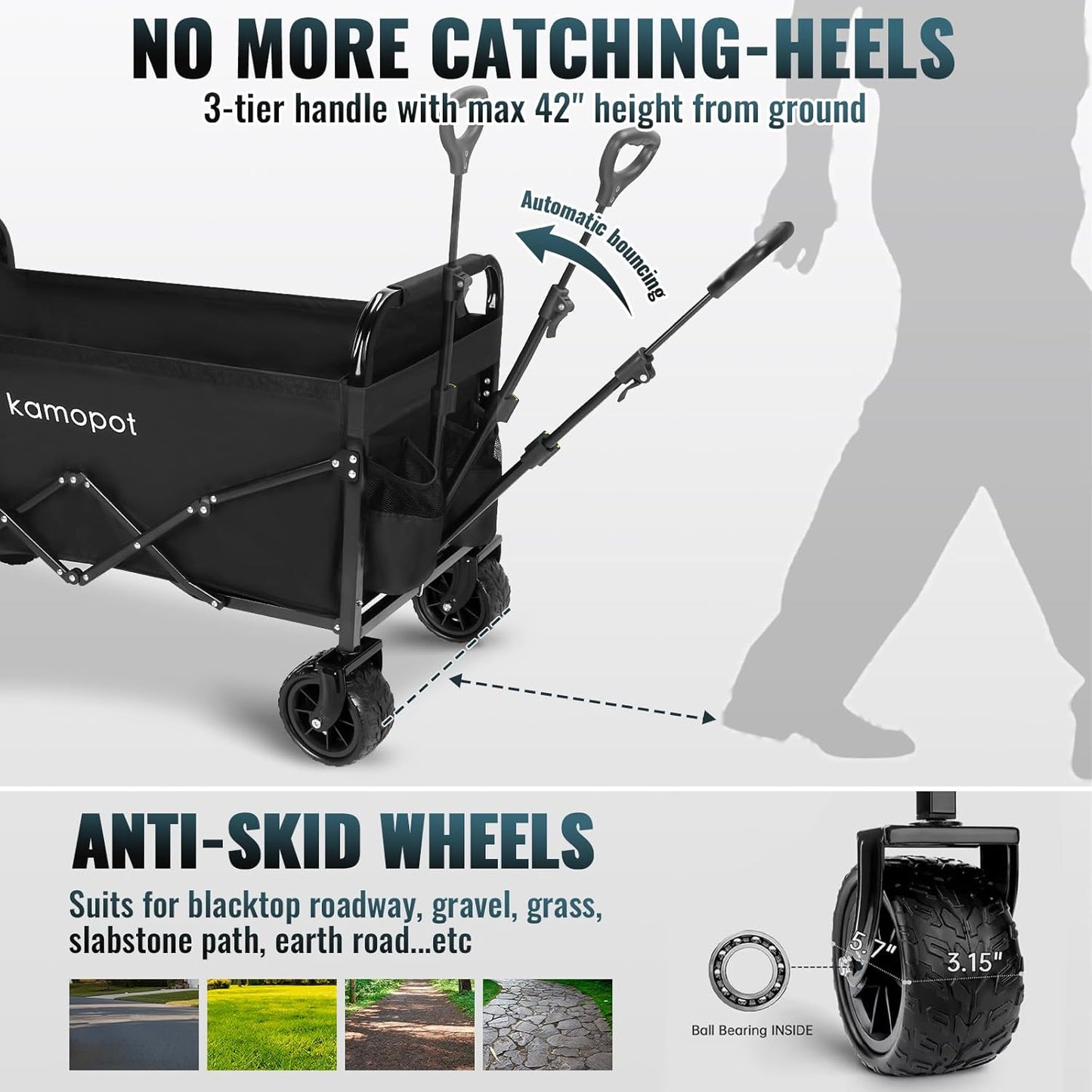 Large Collapsible Wagon Foldable for Beach, Yard, Grocery, Park, 34" x 18" Inner Storage. 300lb Heavy Duty Folding Utility Wagon on Big Wheels for Sand, Durable w/Cupholders