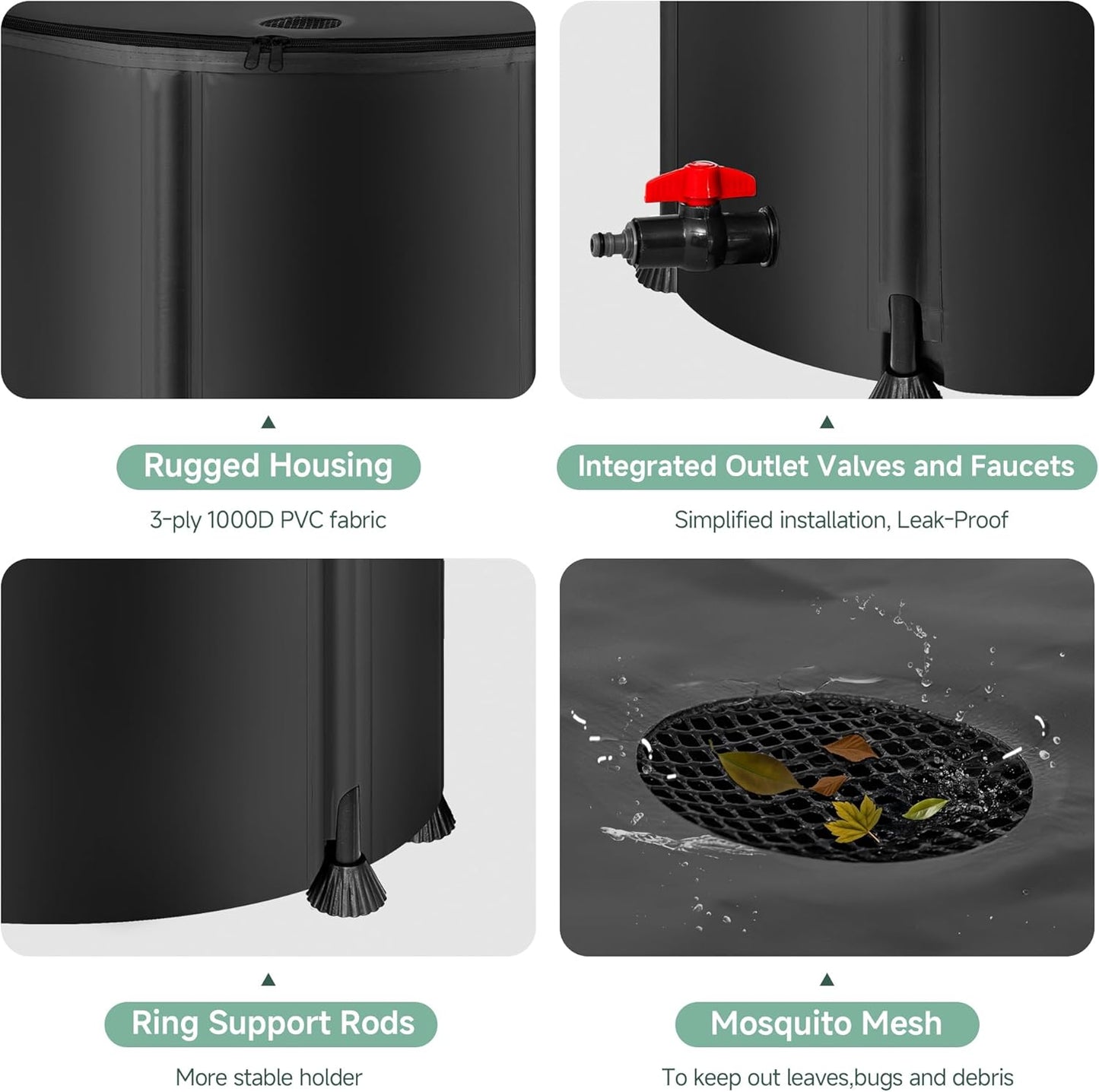 Collapsible Rain Barrel Water Storage Containers-53 Gallon Portable Rainwater Collect System Water Tank to Collect Rainwater from Gutter Downspout Water Catcher with Spigots,Filter＆Overflow Kits