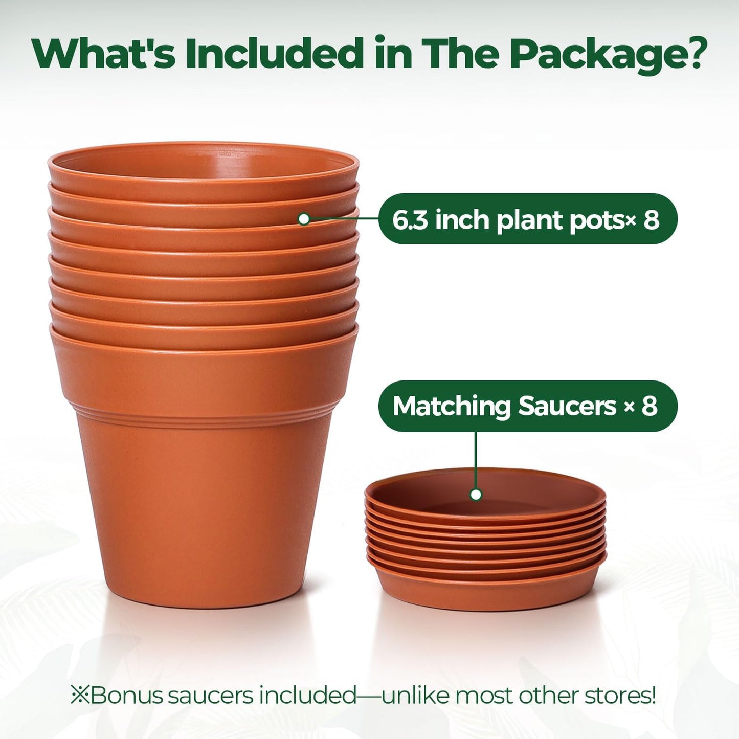 T4U 6 Inch Plant Pot 8-Pack, Plastic Planter with Drainage Hole and Saucer, Decorative Nursery Pots Bulk for African Violet, Snake Plant, Succulent, Herb and Plants Indoor (8 Pcs 6" Pots)