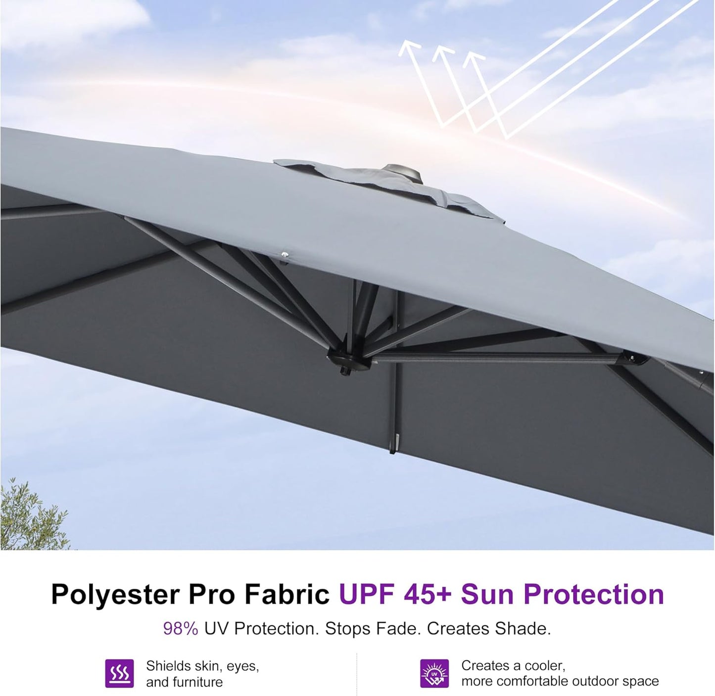 PURPLE LEAF 9 Feet Patio Umbrella Outdoor Cantilever Square Umbrella Aluminum Offset Umbrella with 360-degree Rotation for Garden Deck Pool Patio, Light Grey