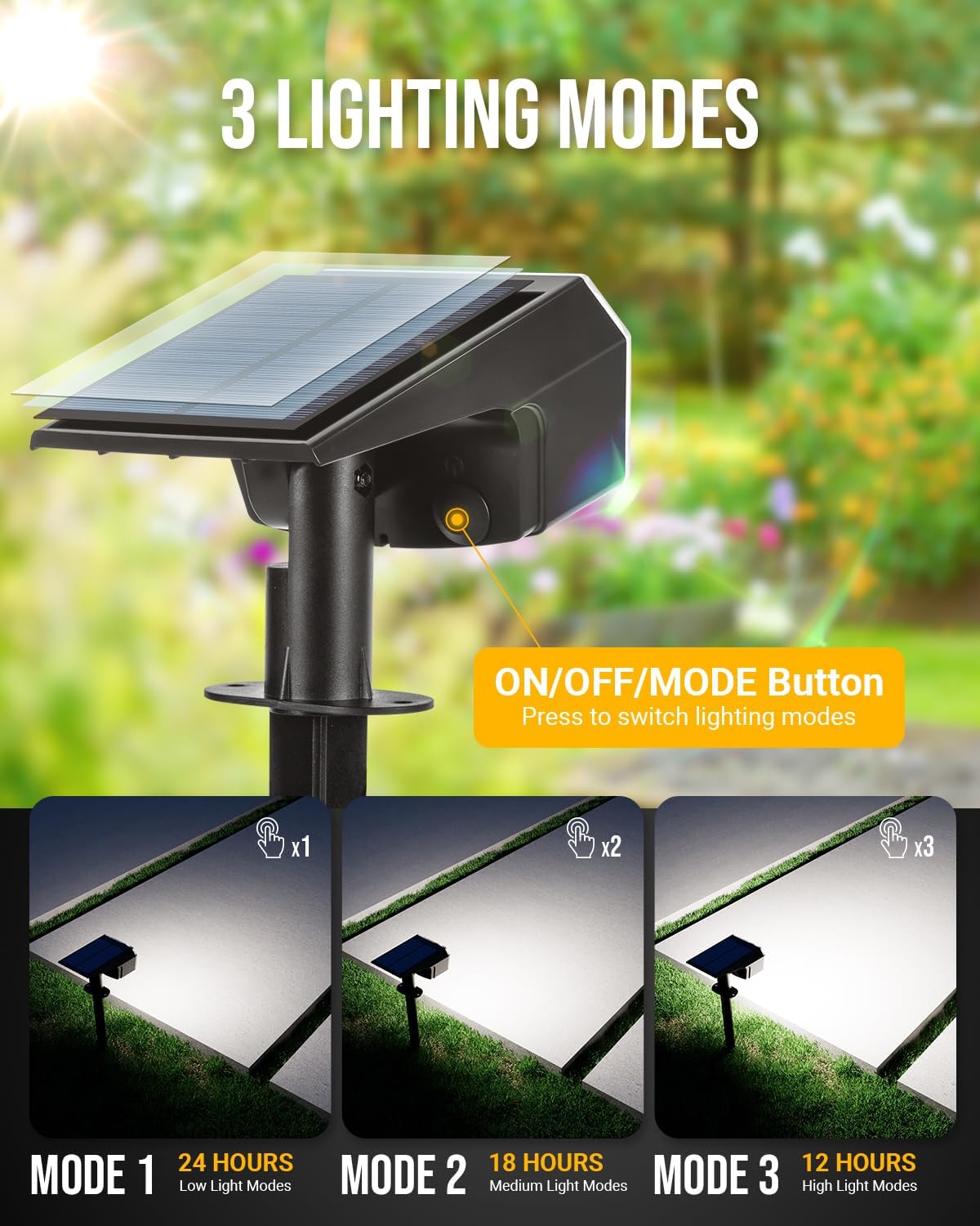 Solar Spot Lights Outdoor Waterproof Landscape Spotlights 63 LEDs 3 Lighting Modes IP65 Solar Spot Lights for Backyard, Outside, Garden, House, Garge-2 Pack Warm White