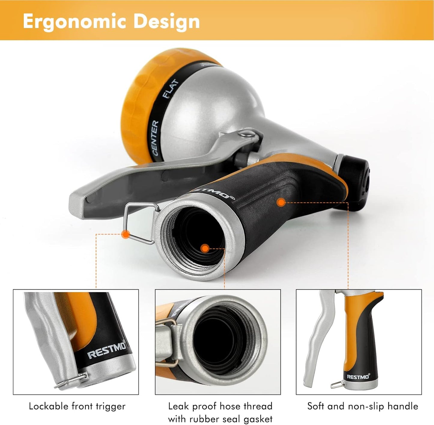 RESTMO Garden Hose Nozzle, Heavy Duty Metal Water Hose Nozzle with 7 Adjustable Spray Patterns, High Pressure Hand Sprayer with Flow Control, Best for Watering Plant & Lawn, Washing Car & Pet, Yellow