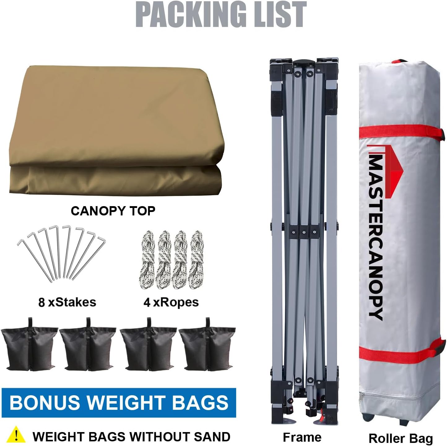 MASTERCANOPY Durable Pop-up Canopy Tent with Roller Bag (8x8, Khaki)