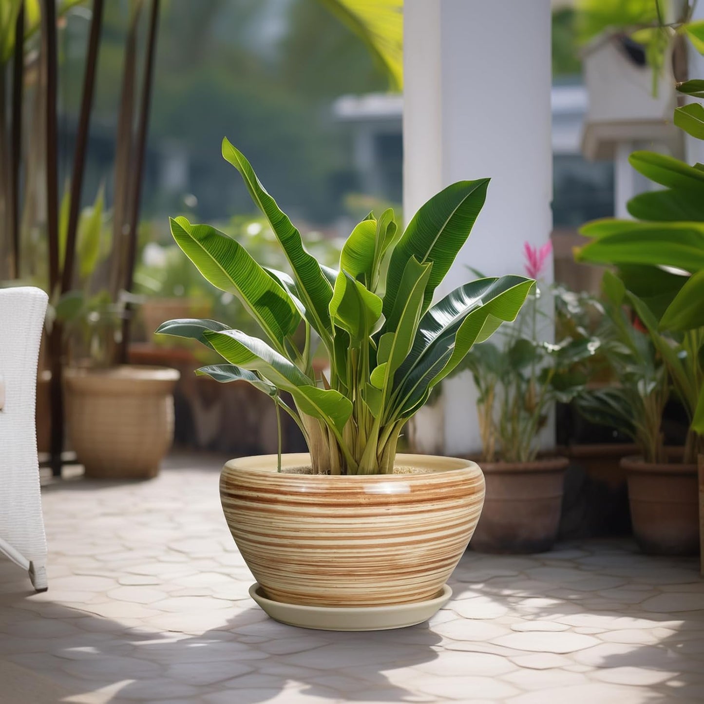 Ceramic Pot for Plants - 13 Inch Planter for Outdoor Plants Indoor Plant Pot with Drainage Hole and Saucer Large Planter Round Flower Pot for House Patio Garden Decor Yellow