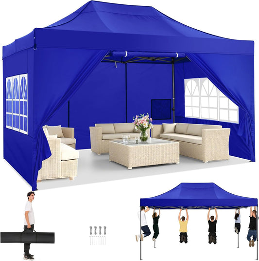 COBIZI 10x15 Pop up Canopy Tent Heavy Duty with 4 Sidewalls, Easy Set-up Commercial Outdoor Party Tent, 100% Waterproof Wedding Canopy Gazebo, 3 Height Adjustable with Handbag, Dark Blue