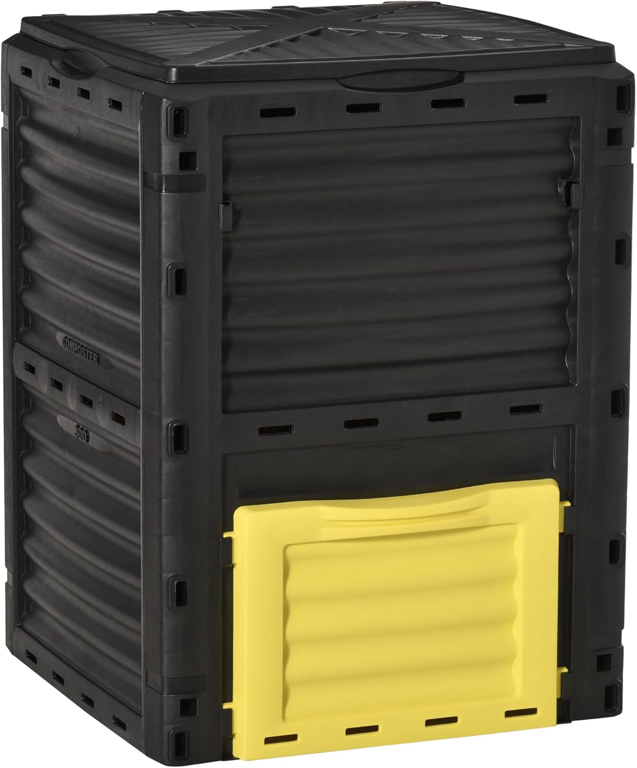 Compost Bin Outdoor 80 Gallon Garden Composter, with 48 Vents and Sliding Doors, Lightweight Outdoor Compost Box for Garden, Kitchen, and Yard Waste, Black+Yellow