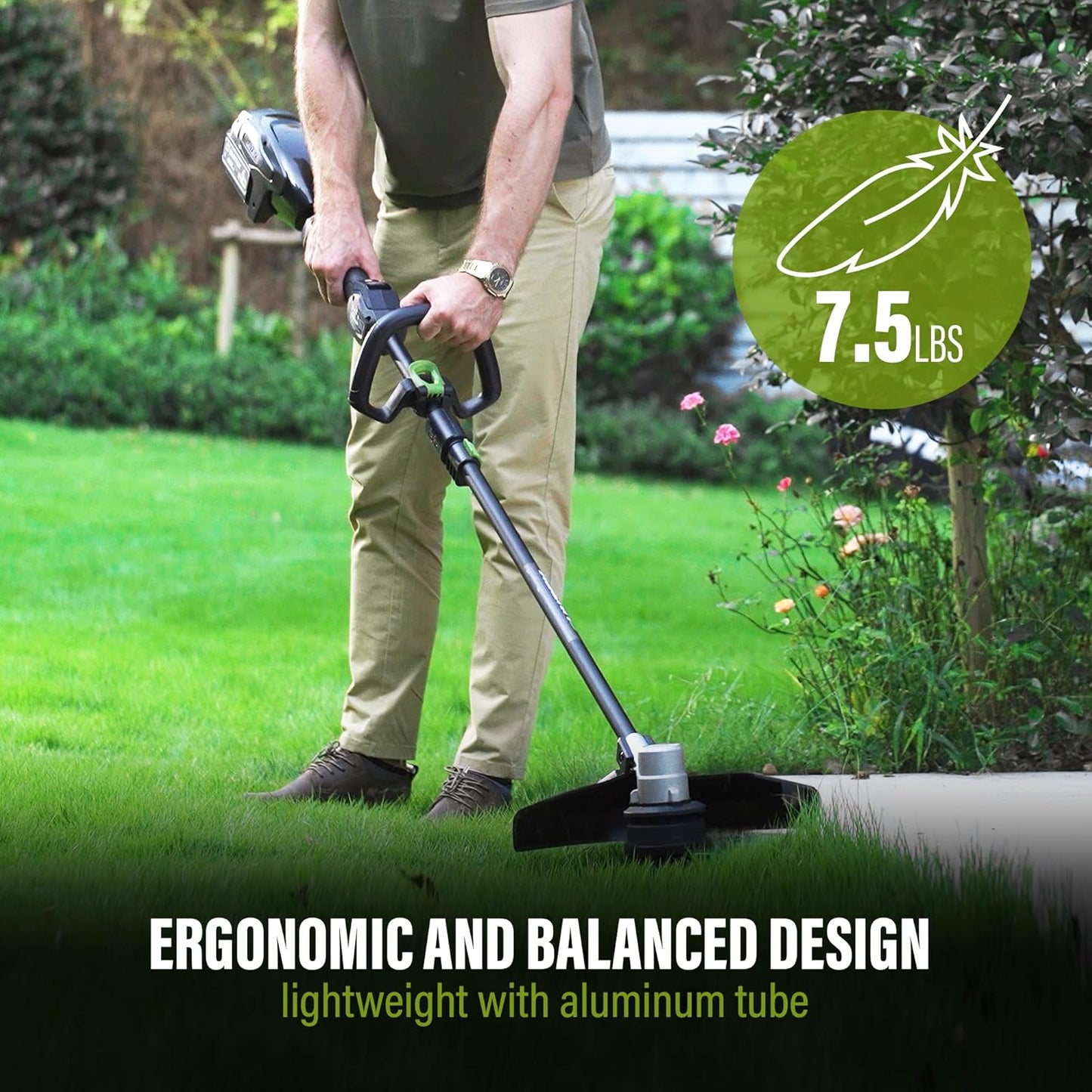 SUNTEK Electric String Trimmer Edger, 40V 15-Inch Brushless String Trimmer Cordless with 4.0Ah Battery and Fast Charger Included, 2-Speed Levels, Integrated Screen and APP Connection, Aluminum, Black