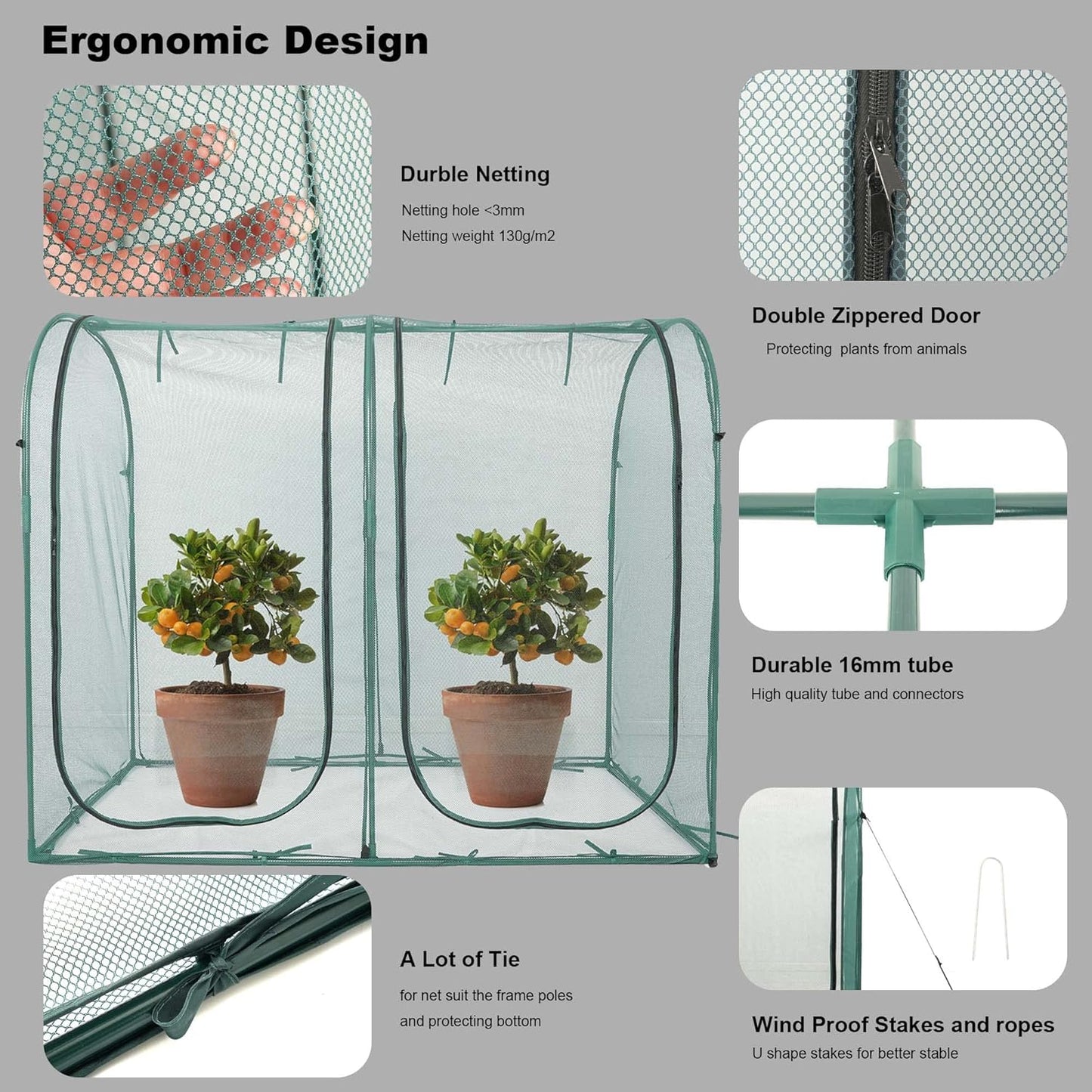 Poray Large Tunnel 73''x37''x61''Plant Netting Cover,5FT Tall Crop Cage Tomato Netting,Pest Guard Cover for Vegetables &Fruits,Durable Gardening Net for Plant and Animal