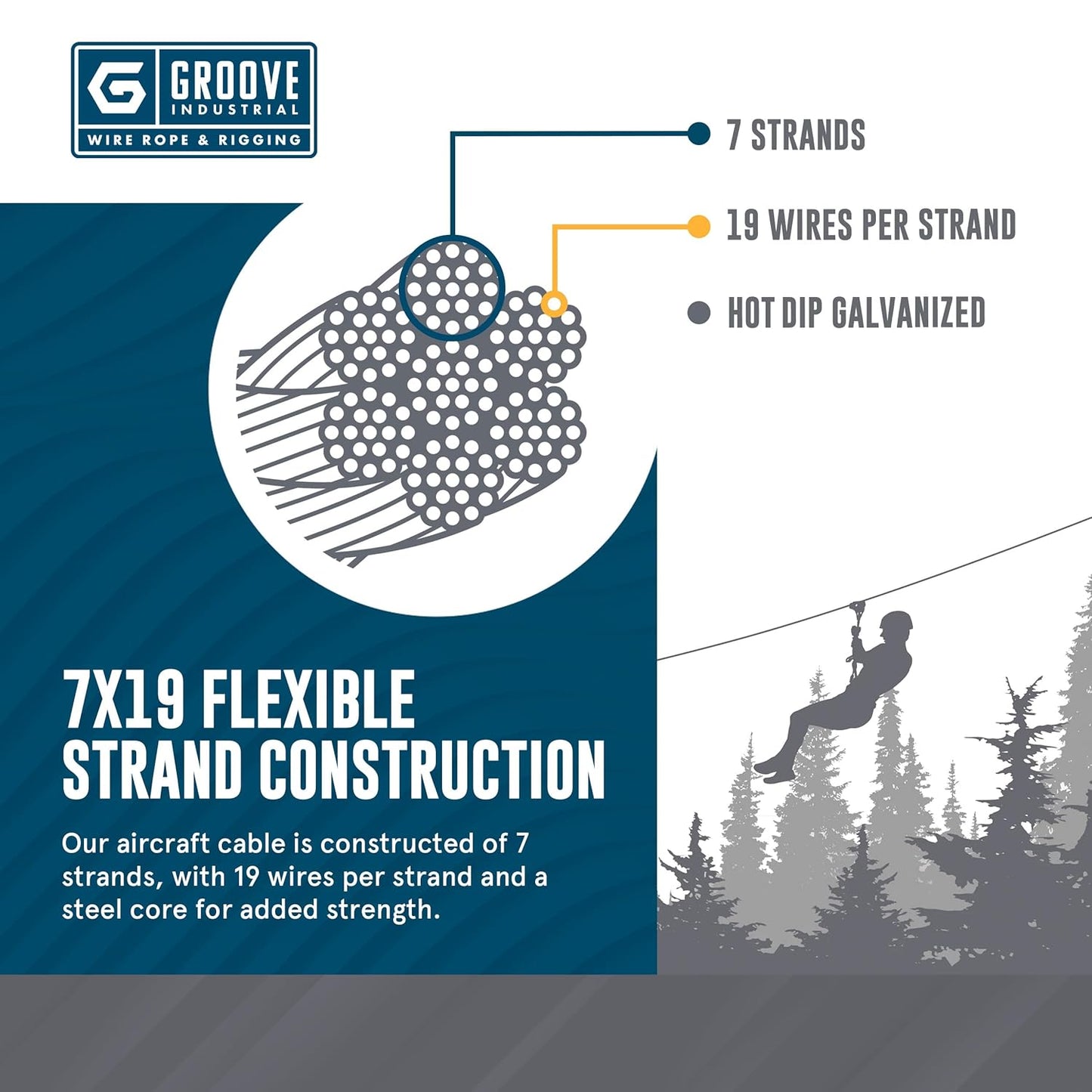 1/8’’ 7x19 Hot Dip Galvanized Aircraft Cable – Steel Wire Rope - 5000 Feet