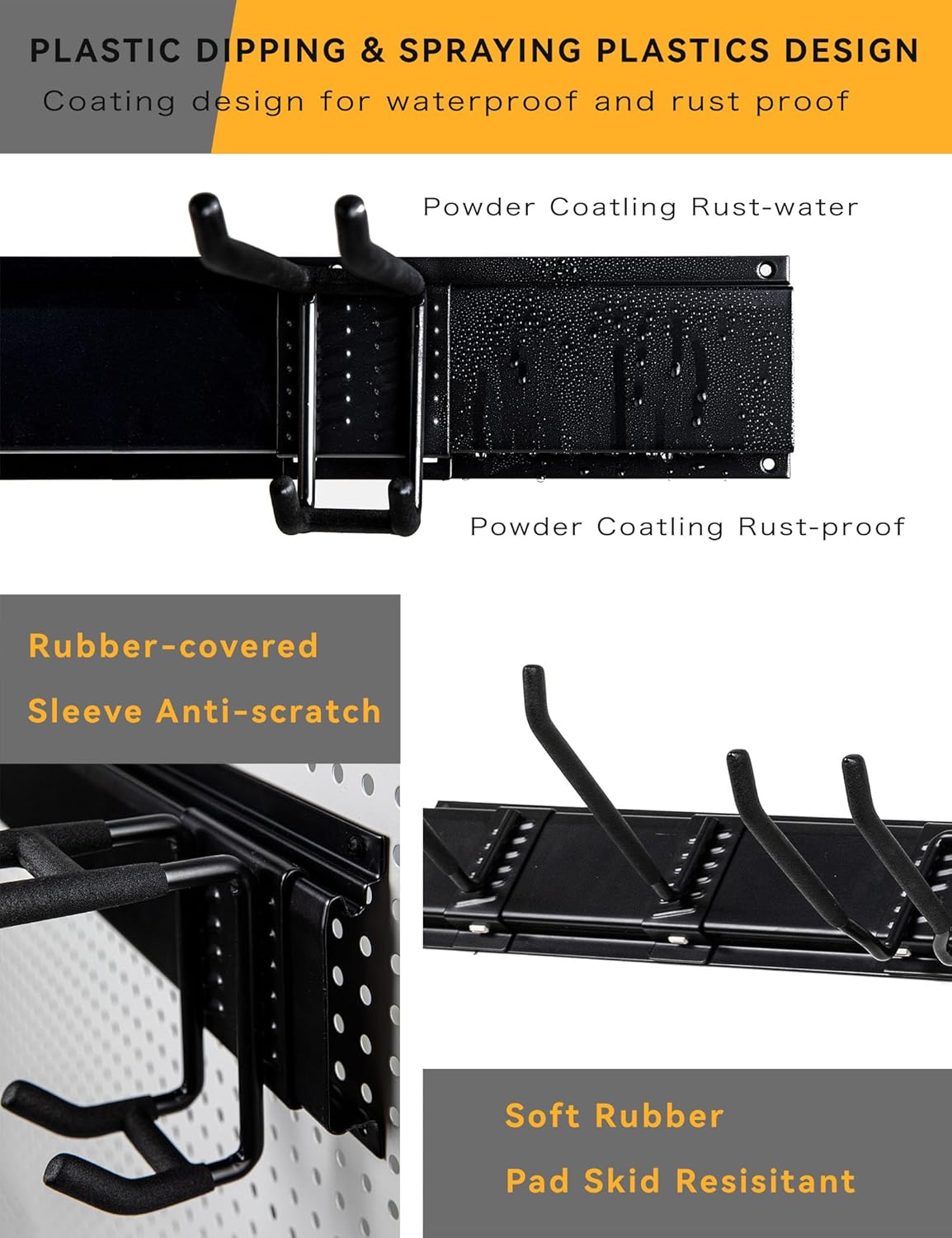 Wall Mount Garden Tool Organizer 68 Inches Max Load 730lbs Garage Storage, Garage Organization, Adjustable with 9 Heavy Duty Hooks and 4 Cable Ties, Yard Shed and Power Tool Organizer Rack