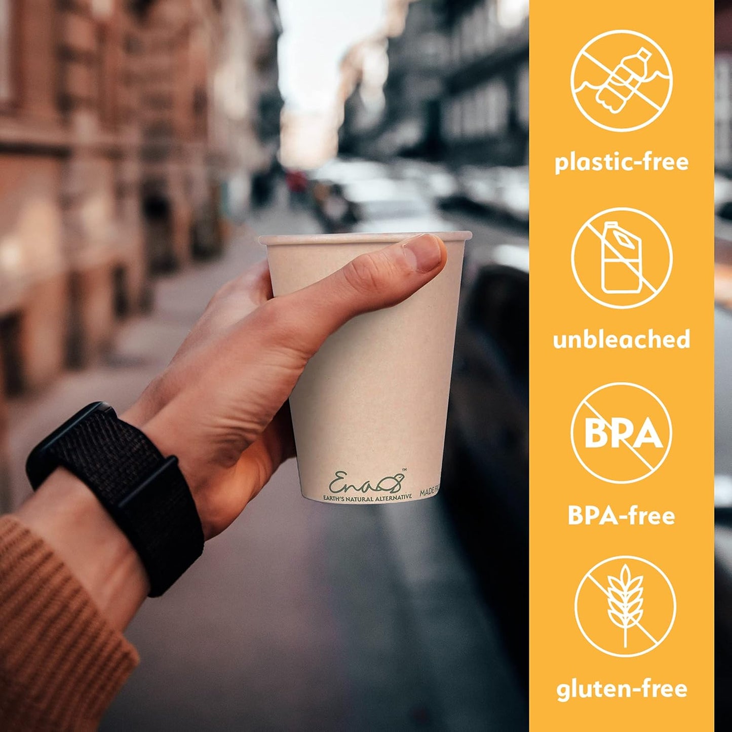 100% Compostable Disposable Coffee Cups [12oz 320 Pack] Paper Cups Made from Bamboo, Eco-Friendly, Biodegradable Premium Party Cups, Natural Unbleached by Earth's Natural Alternative