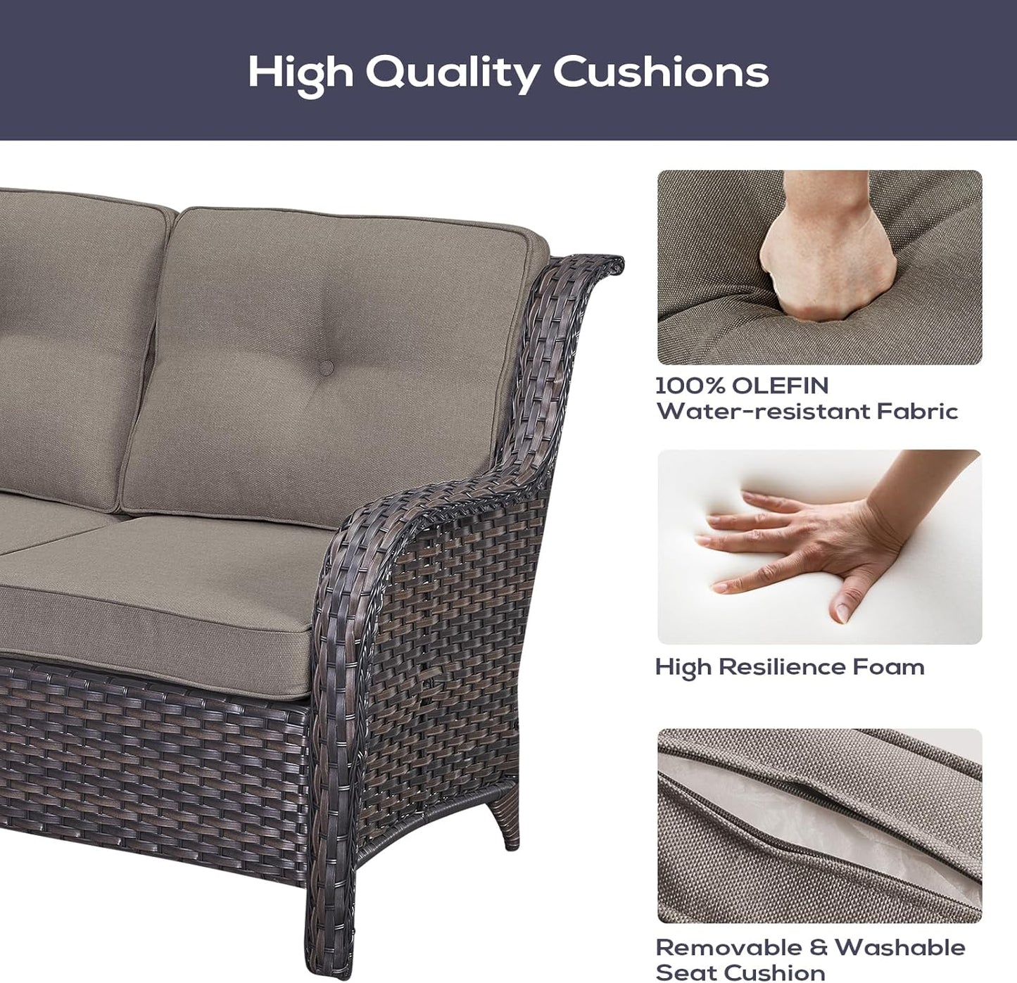 Outdoor Furniture Sectional Sofa L Shaped Couch - Patio Wicker Set with Coffee Table, 3 Piece Rattan Patio Conversation Sets with Gray Cushion for Deck Backyard Sunroom