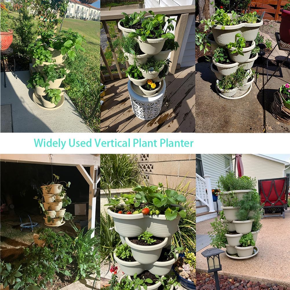 5 Tier Vertical Planters Stackable Gardening Planter for Strawberries, Flowers, Herb and Vegetables, White