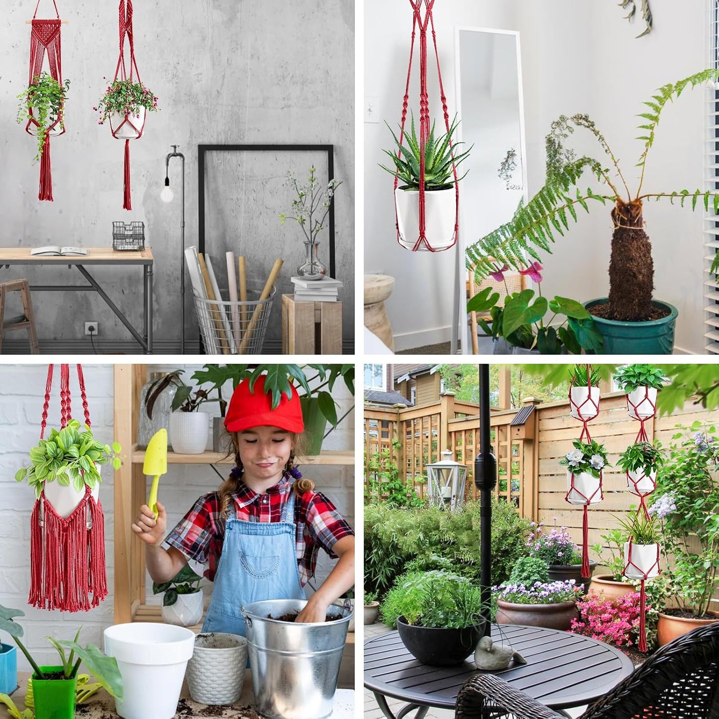 Macrame Plant Hangers, 6Pack Hanging Planters for Indoor Plants w/ 6 Set Hangers Kit Handmade Macromay Plant Hangers Indoor Flower Pots Holder Stand for Boho Home Décor (POTS NOT Included)