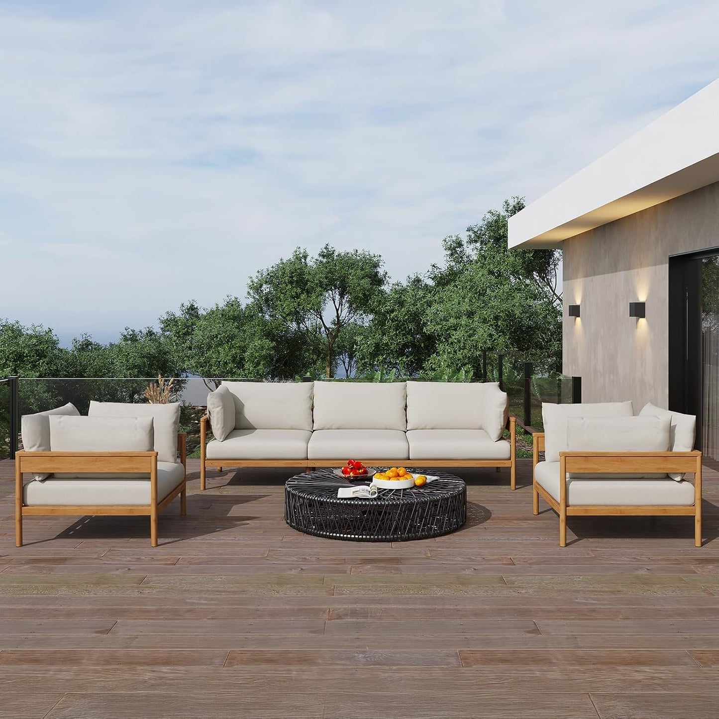 Acanva Modern Outdoor Patio Furniture Set, All-Weather Aluminium Conversation Sectional Sofa with Thick Cushions for Backyard, Garden, Porch, Couch + 2 x Armchairs, Beige