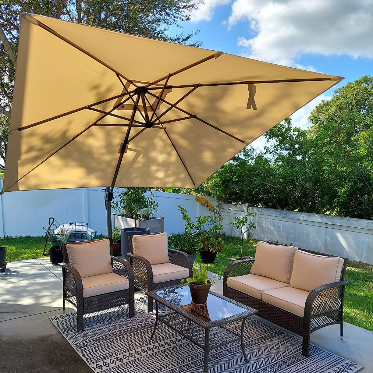 PURPLE LEAF 9 Feet Patio Umbrella Outdoor Cantilever Square Umbrella Aluminum Offset Umbrella with 360-degree Rotation for Garden Deck Pool Patio, Beige