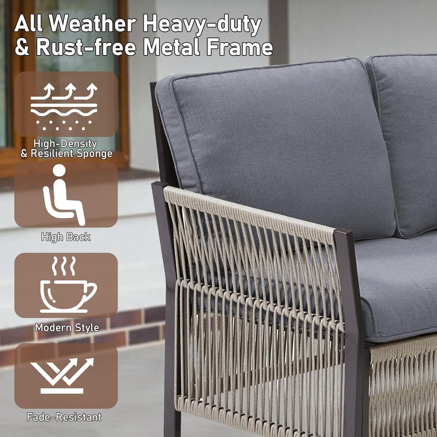 Patio Furniture Wicker Outdoor Conversation Set, 6-Piece All Weather Patio Furniture Rattan 2 Sofa Sets w/ Swivel Rocking Chairs & Ottomans, Side Table for Backyard, Balcony, Deck - Dark Grey