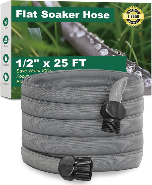 Flat Soaker Hose for Garden Beds 25 ft,Linkable Drip Irrigation Hose Save 80% Water, Leakproof Watering Hose with Holes, Duty Double Layer Flexible Leakproof