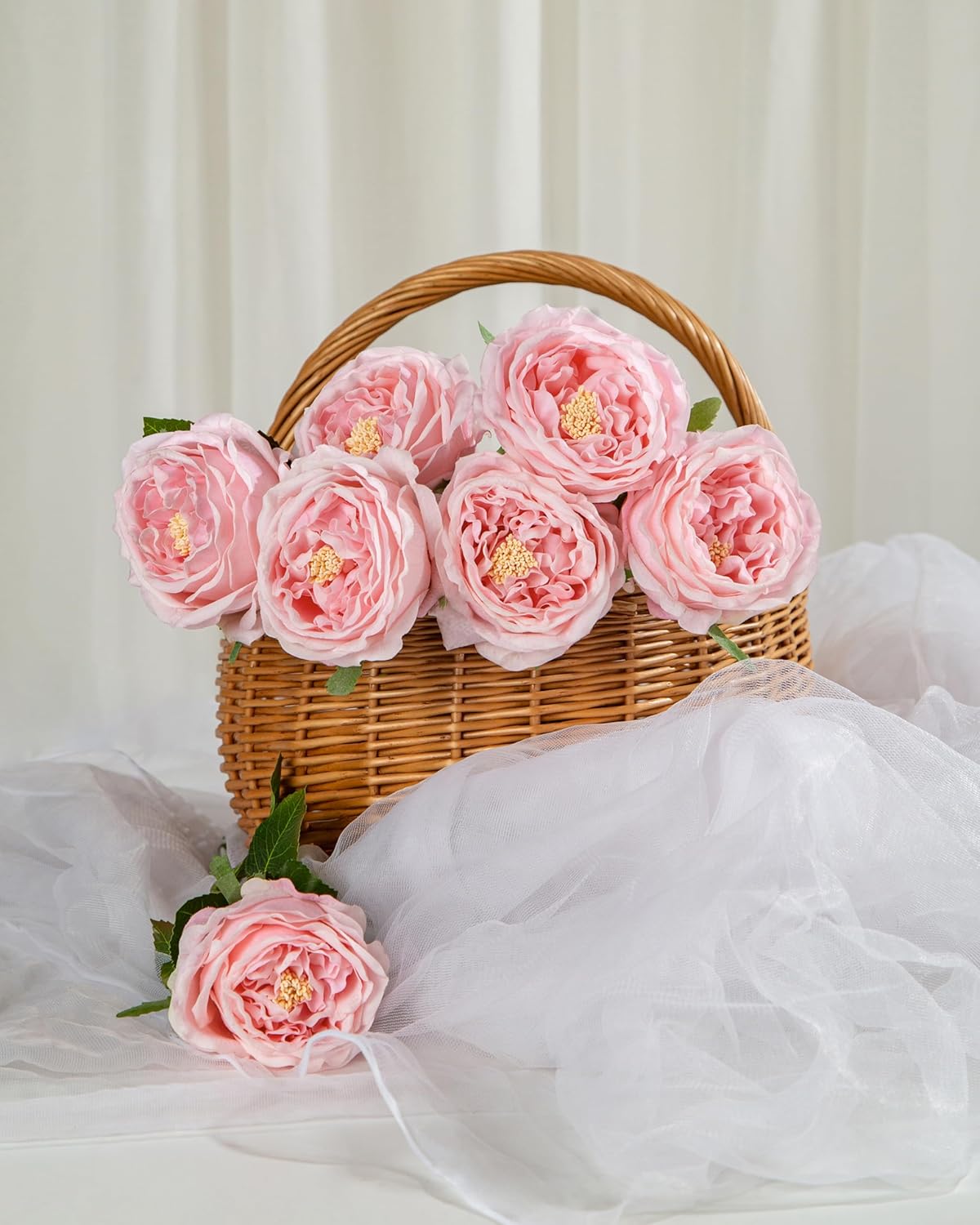 DuHouse 5Pcs Silk Roses Fake Pink Roses with Stems Real Touch Rose Artificial Flowers for Arrangement Wedding Party Home Decoration