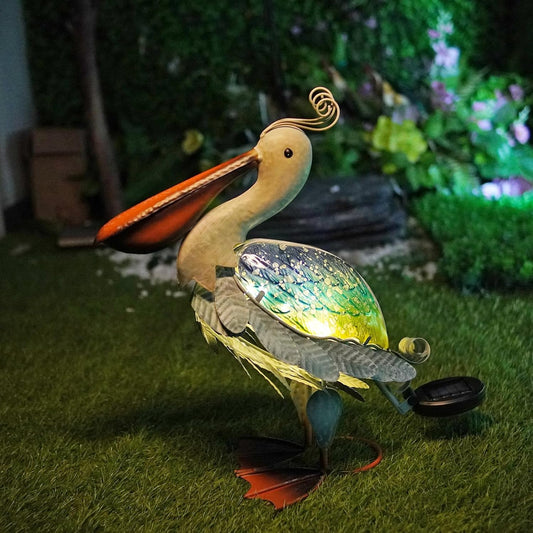 HONGLAND Solar Metal Pelican Statues Garden Sculpture & Statues, 17 Inch Glass Outdoor Pelican Yard Art Coastal Ocean Bird Decor Lawn Ornament for Backyard Porch Patio Decor（Blue-Green）