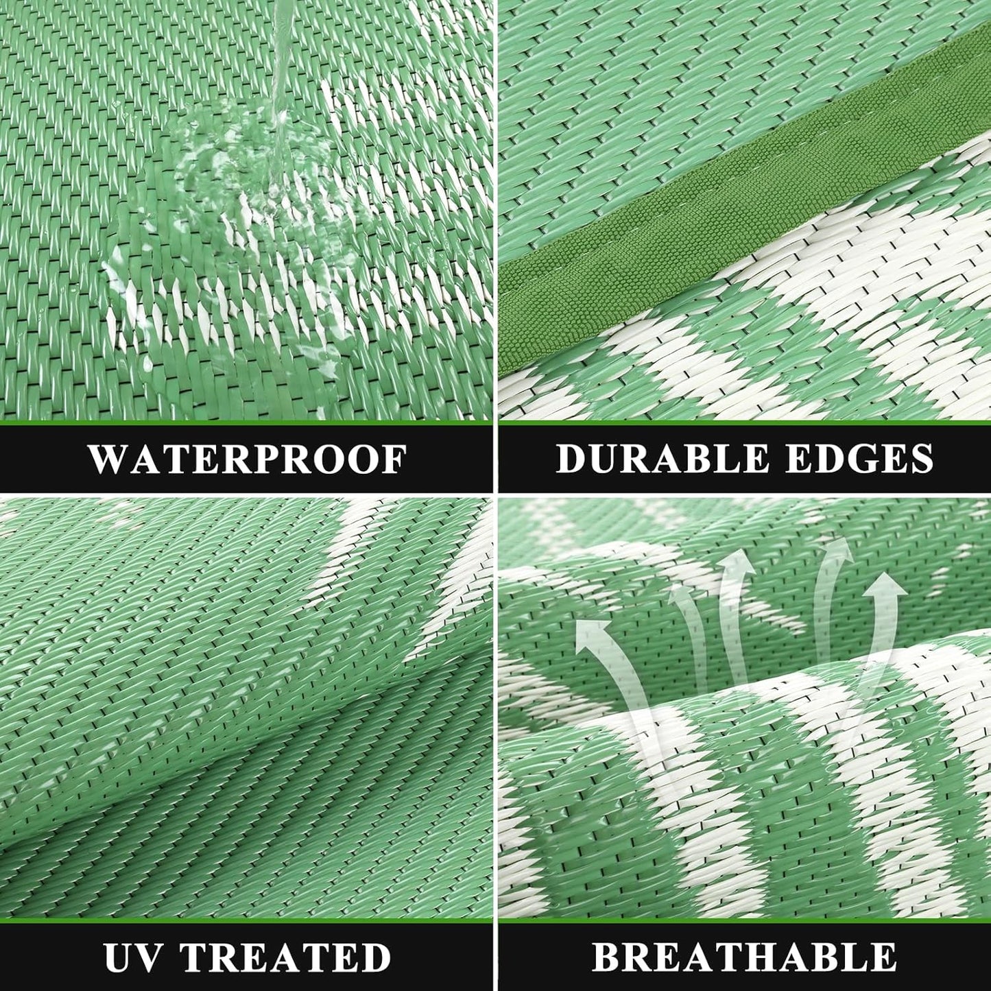 Pauwer Waterproof Outdoor Rug 8x10, Reversible Plastic Straw Patio Camping Rug, Indoor Outdoor RV Mat Carpet for Deck, Camper, Porch, Balcony, Backyard, Picnic, Leaf Green