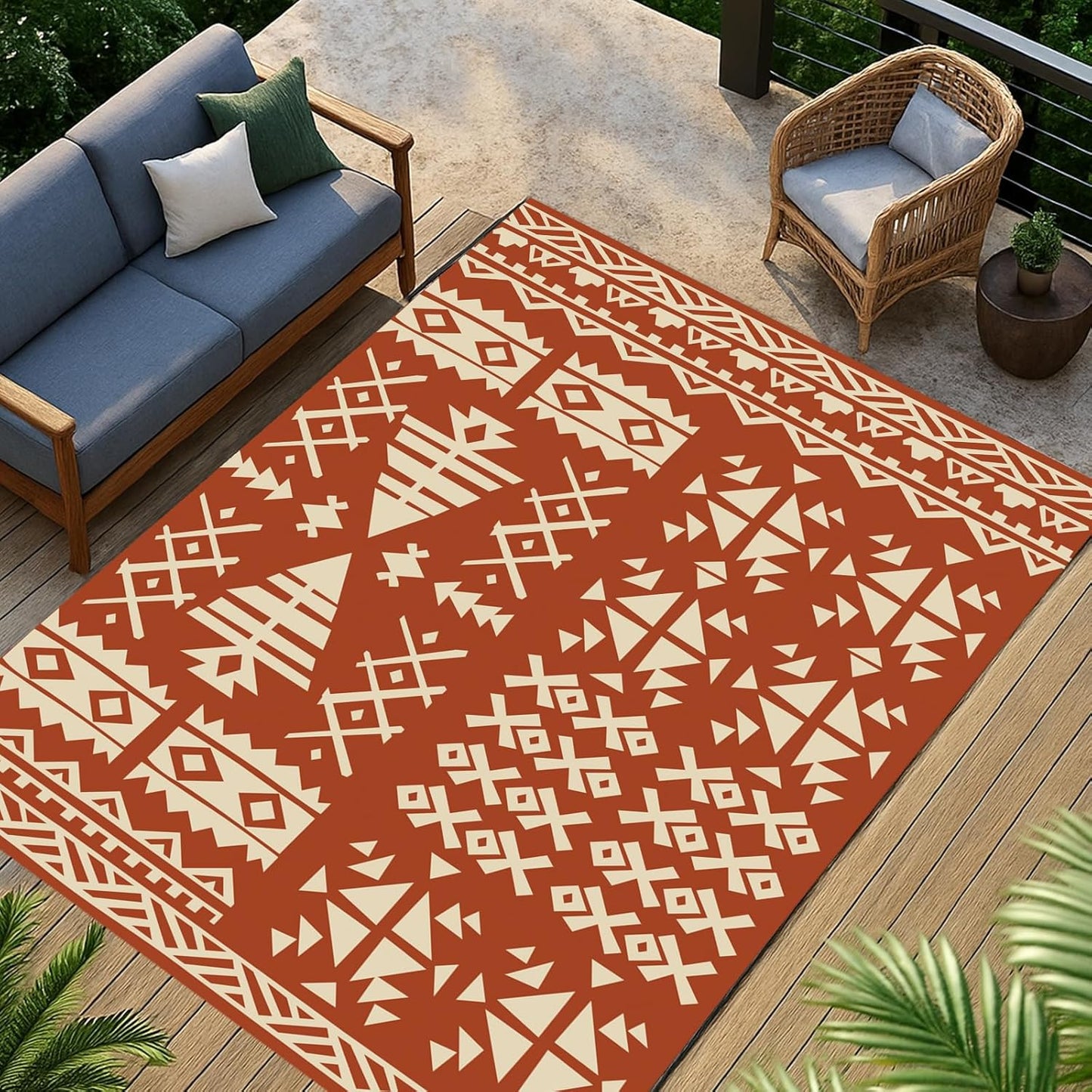 WILDROOTS 9x12 Feet Plastic Exotic Red Outdoor Rug, Stain Resistant Waterproof Reversible Outdoor Patio Rug, Fade Resistant Camping Rug